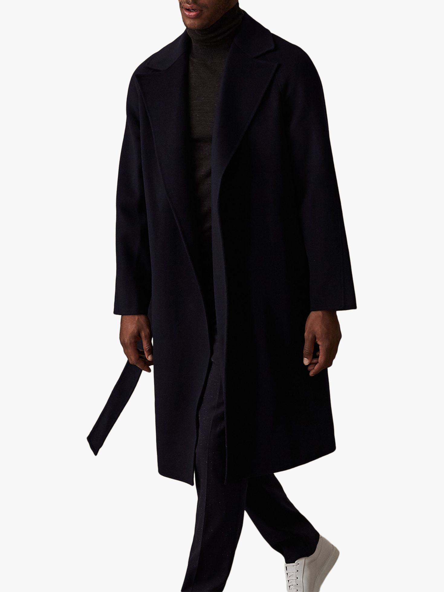 Reiss Vincent Belted Wool Coat, Navy at John Lewis & Partners