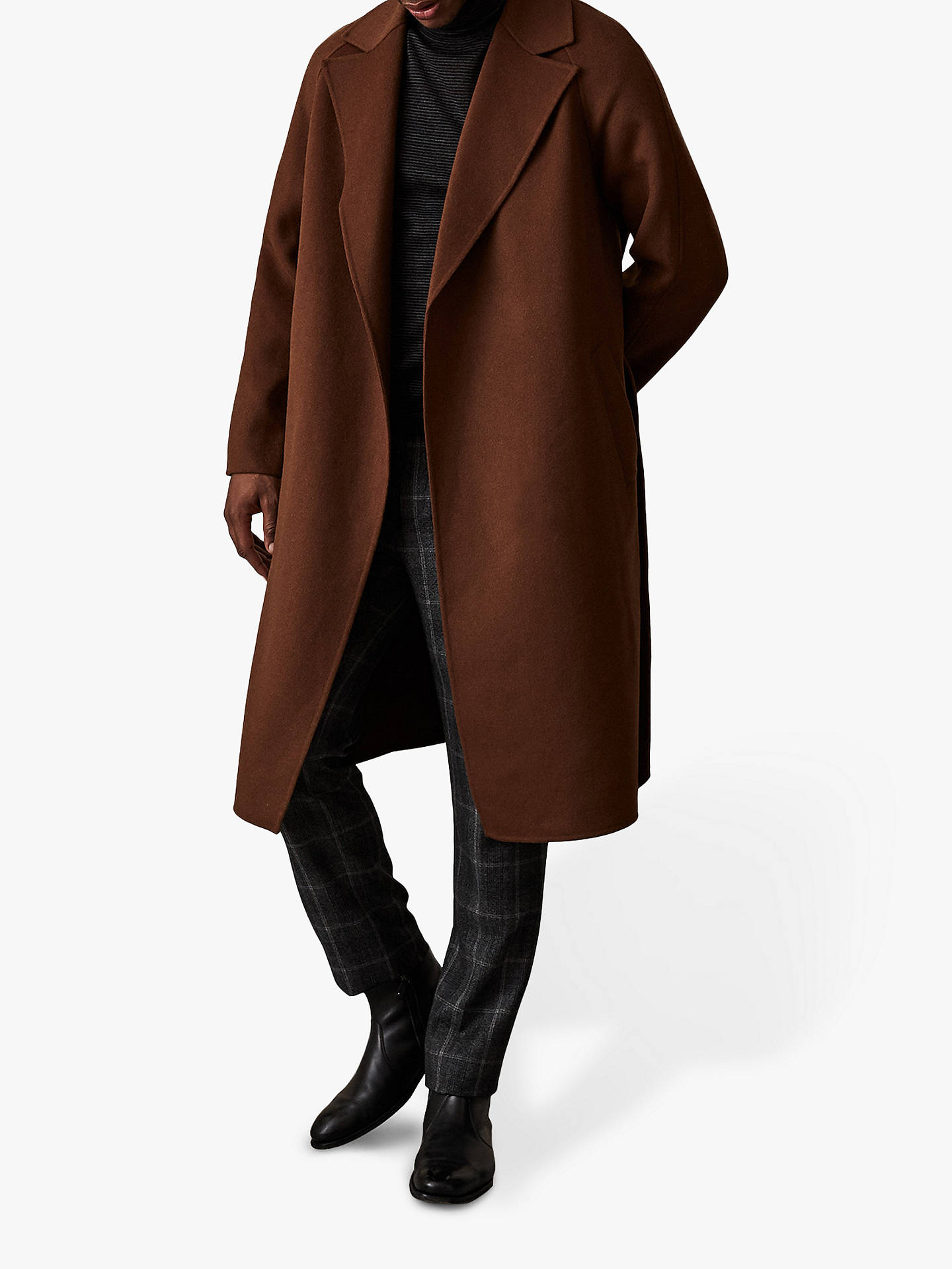 Reiss Vincent Belted Wool Overcoat, Tobacco at John Lewis & Partners