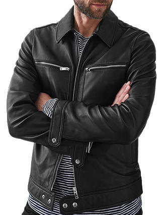 Reiss Fenwick Leather Jacket, Black