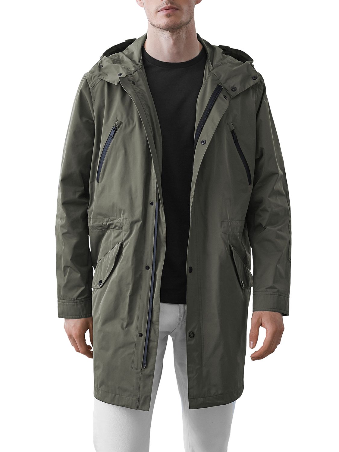 Reiss Flint Longline Hooded Parka, Khaki