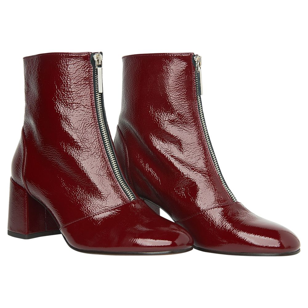 burgundy patent ankle boots
