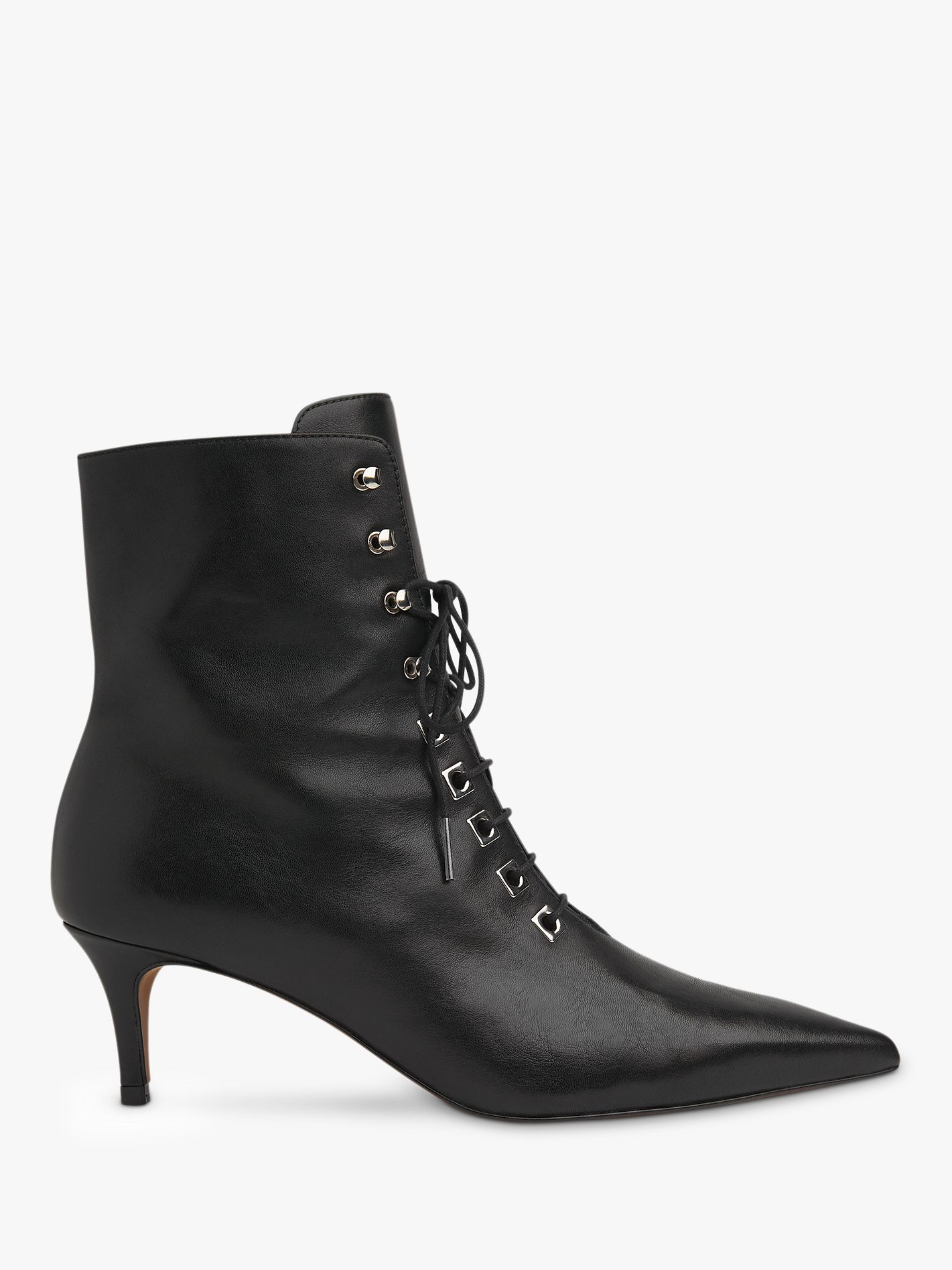 Whistles Celeste Kitten Heel Lace Up Ankle Boots, Black Leather at John