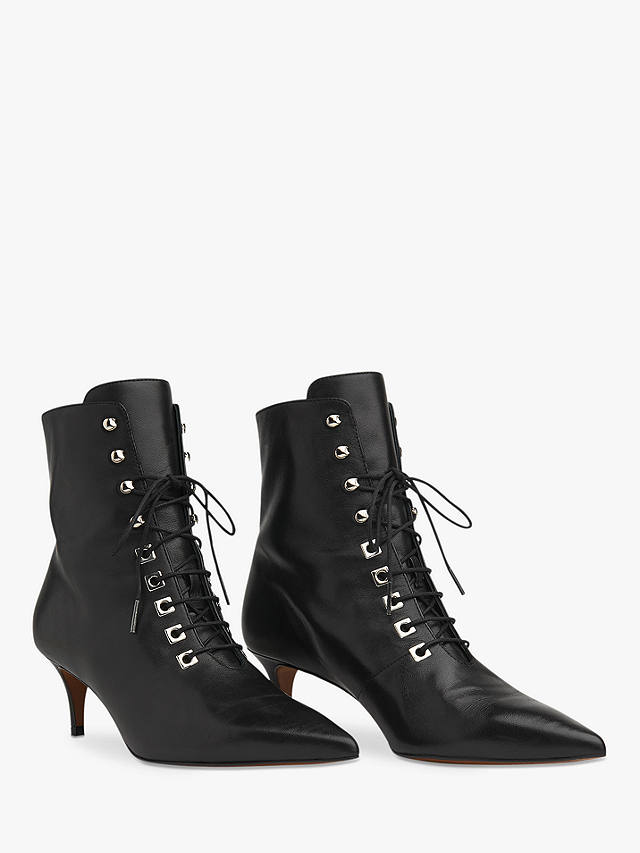 Whistles Celeste Kitten Heel Lace Up Ankle Boots, Black Leather at John ...