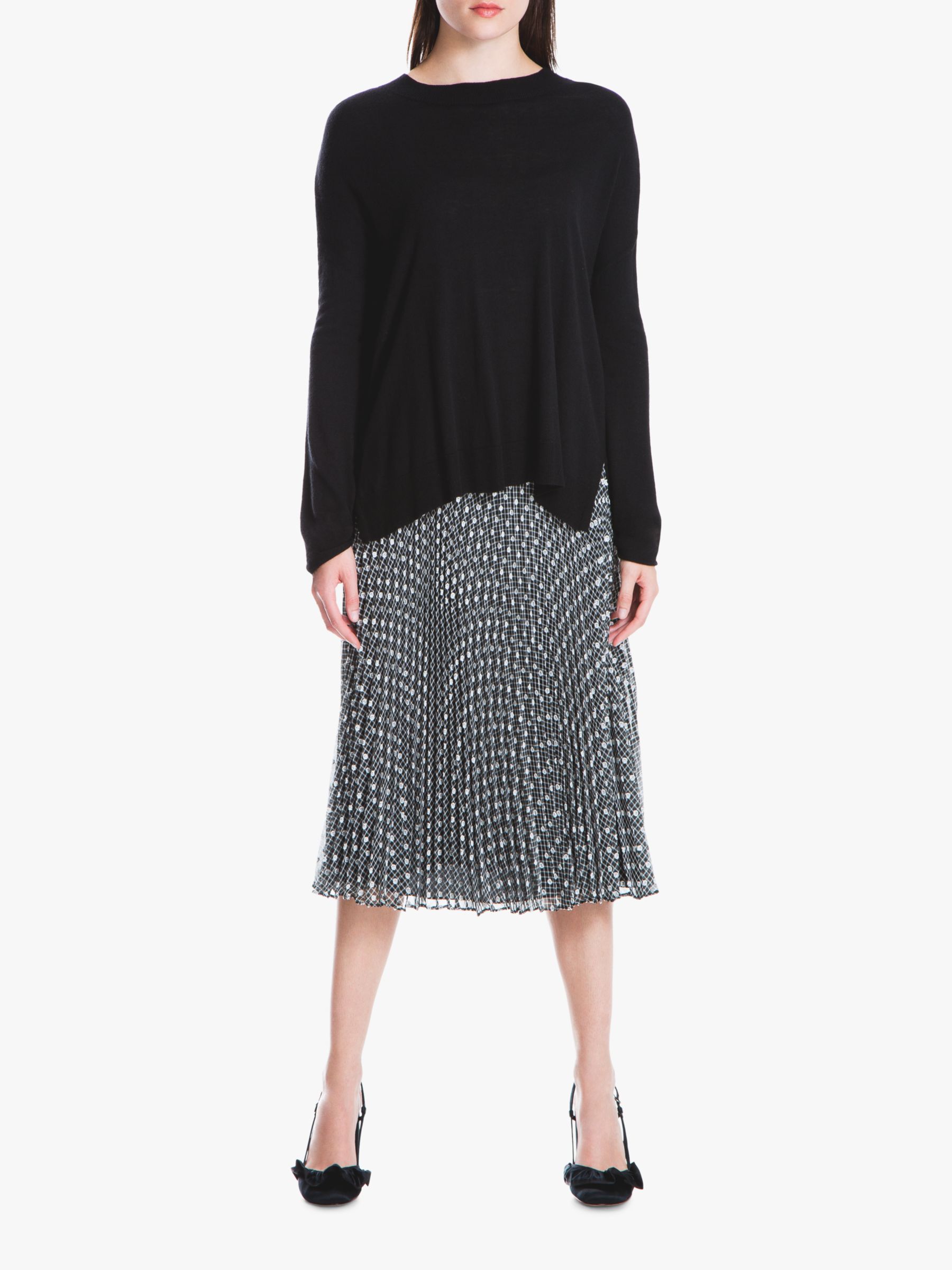 Max Studio Flared Pleated Midi Skirt, Black/White