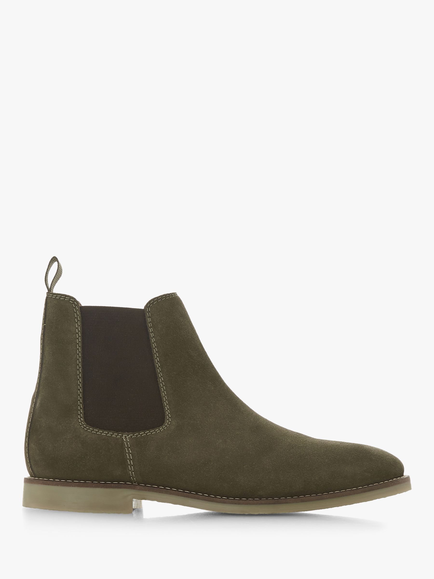Dune Calzaghe Suede Chelsea Boots, Khaki at John Lewis & Partners