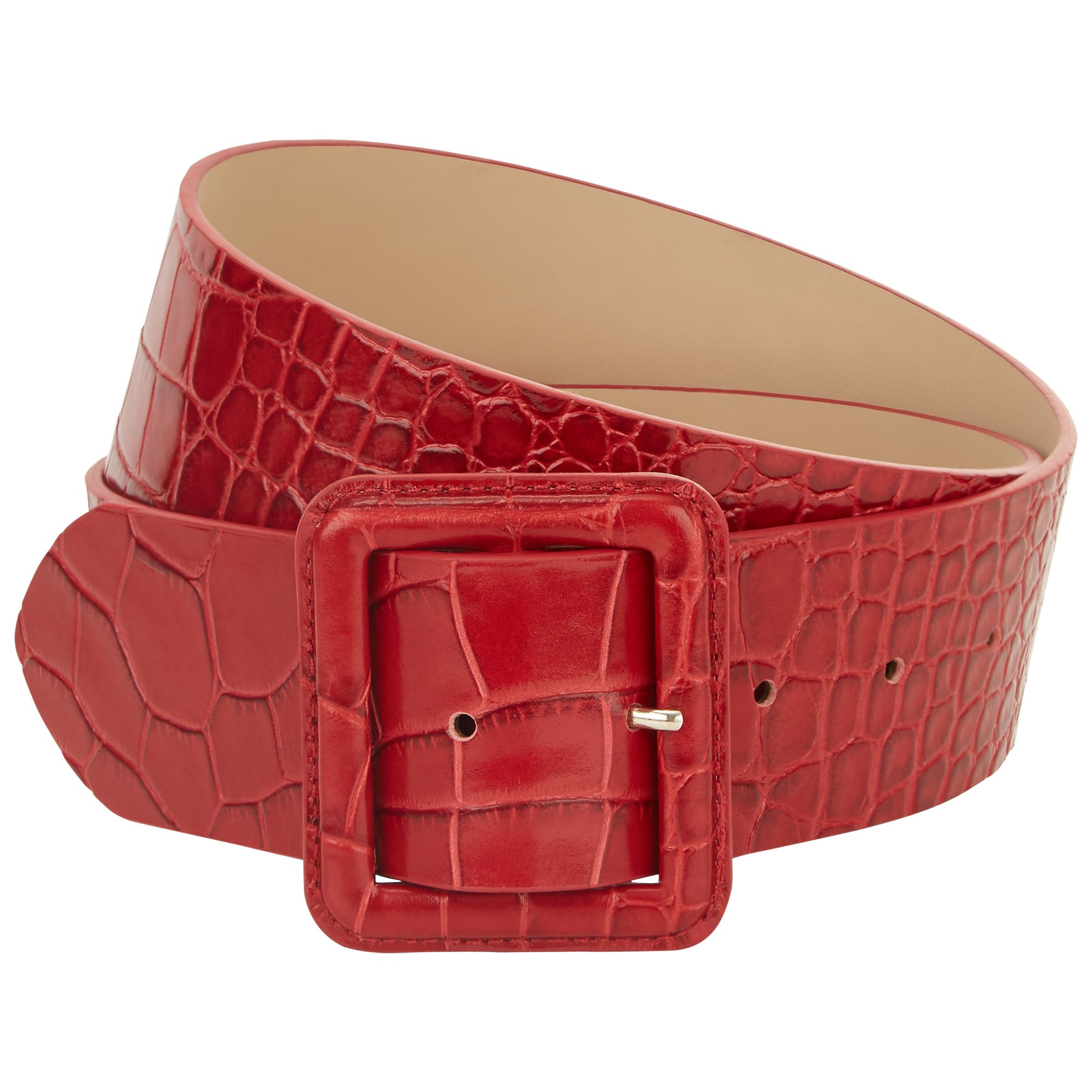 Hobbs Anya Leather Belt, Red Croc at John Lewis & Partners