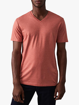 Reiss Dayton Marl V-Neck T-Shirt, Burnt Coral