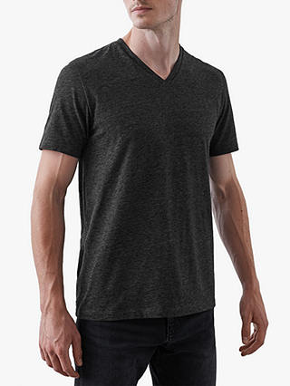 Reiss Gondola Melange V-Neck T-Shirt, Charcoal