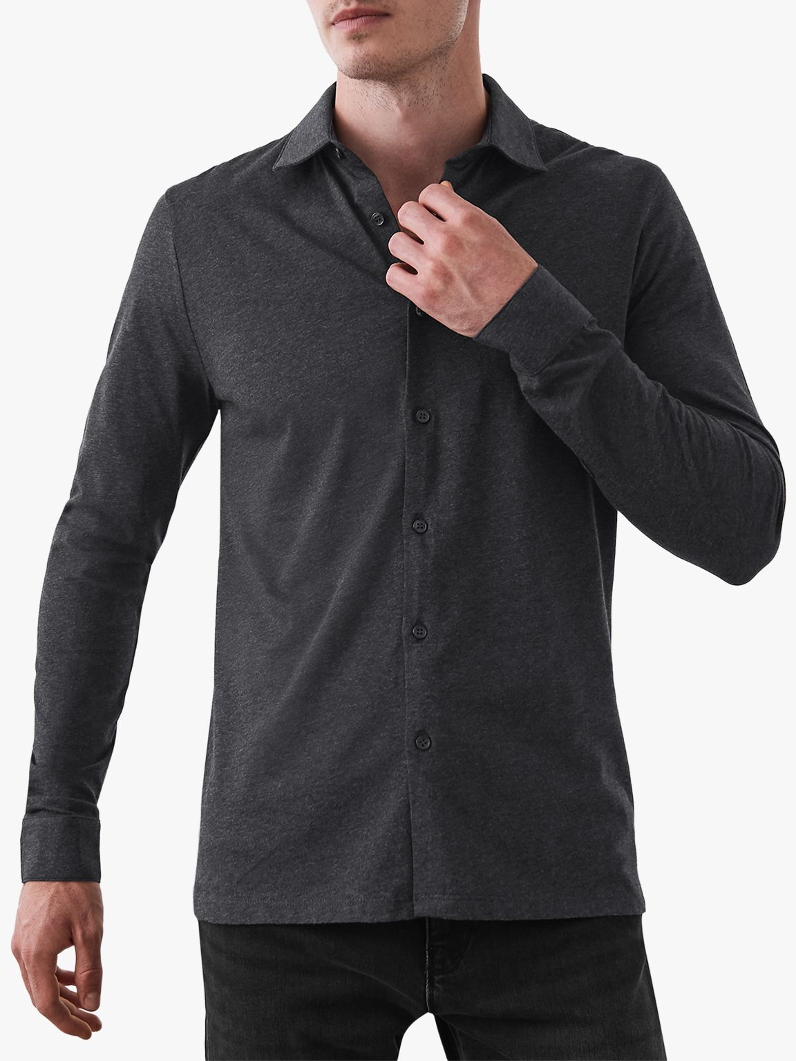 Reiss Verse Mercerised Cotton Slim Fit Shirt, Charcoal