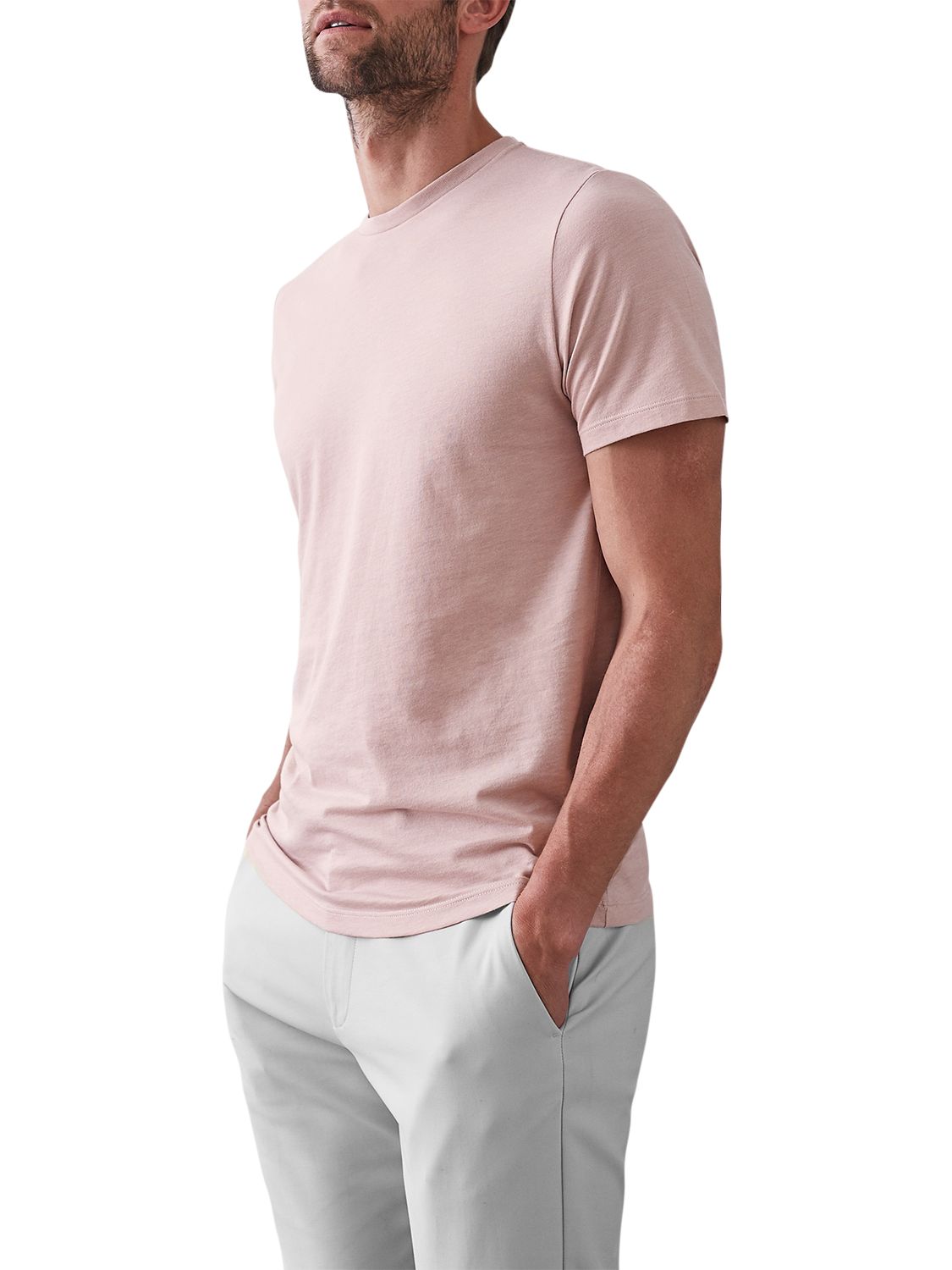 Reiss Bless Cotton Crew Neck T-Shirt, Pink, L
