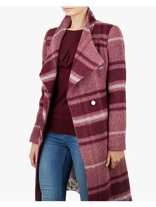 Ted Baker Skaalet Check Double Breasted Coat, Maroon/Multi