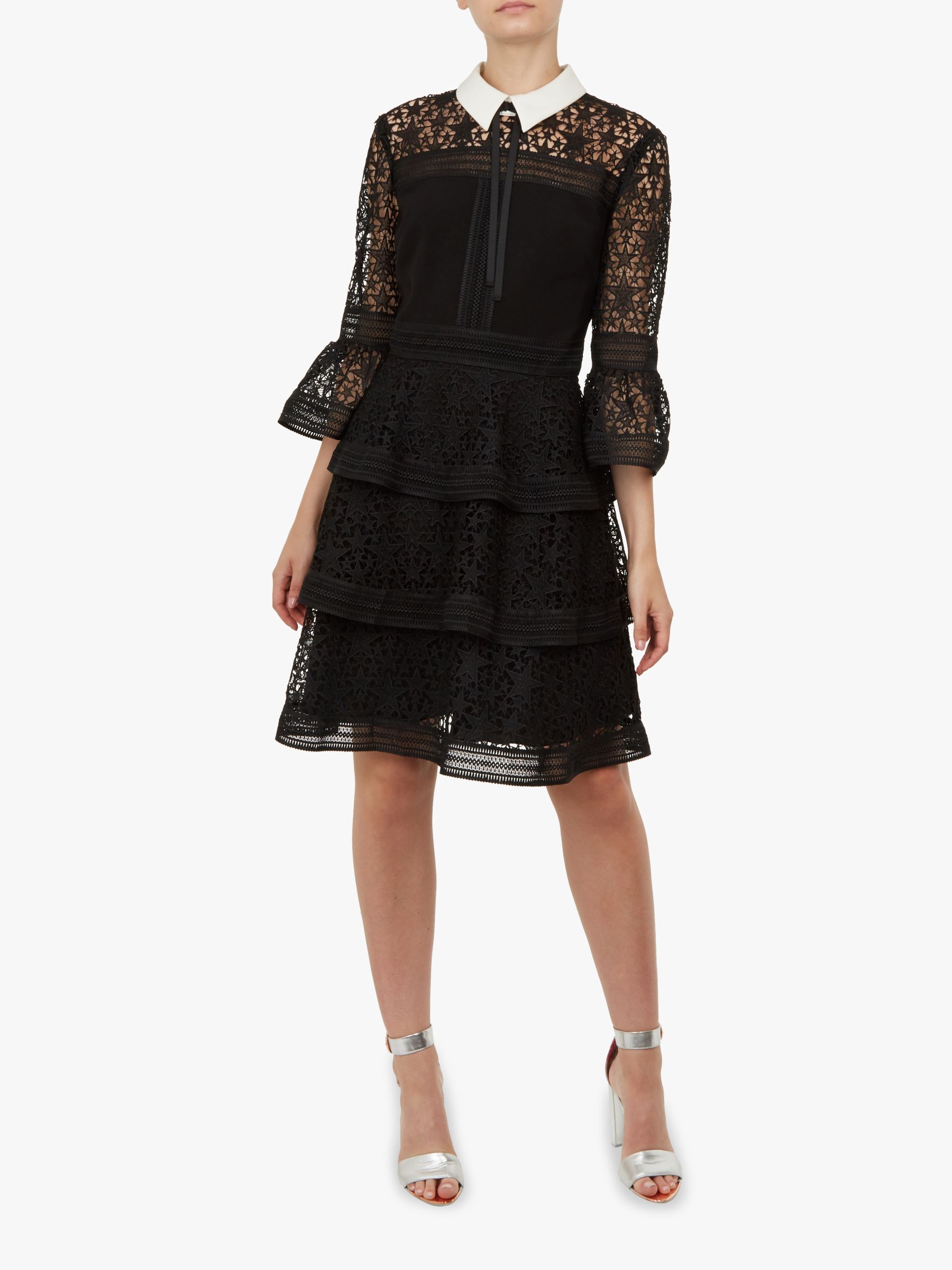 Ted Baker Starh Star Lace Ruffle Dress, Black at John Lewis & Partners