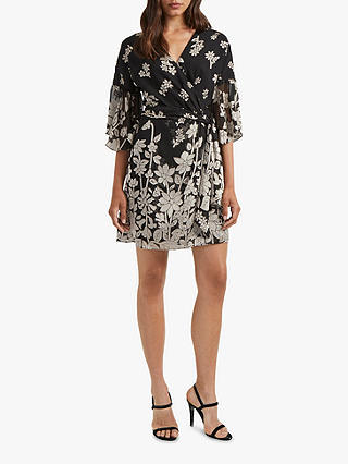 French Connection Elsie Wrap Dress, Black/Classic Cream