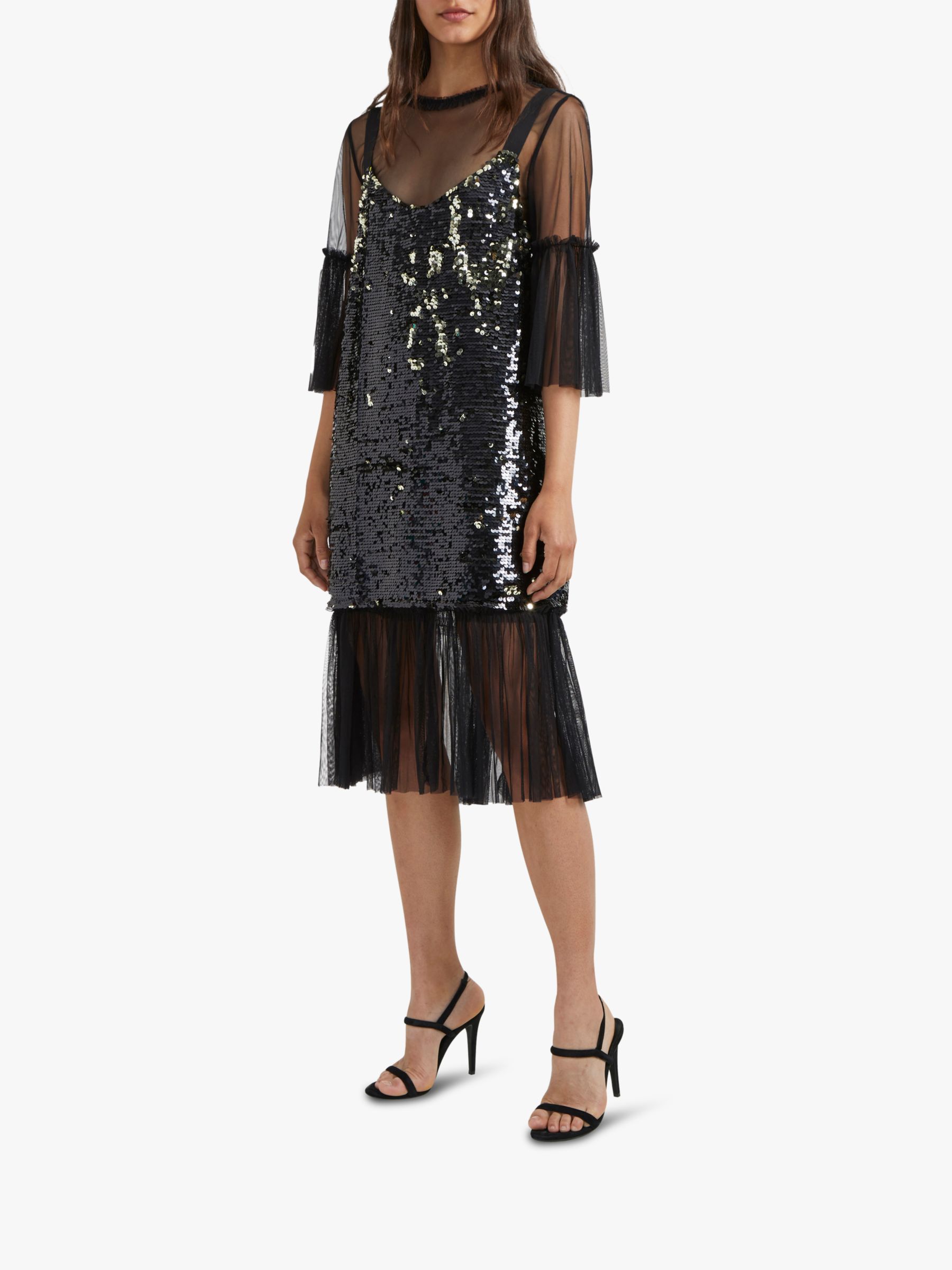 French Connection Eve Sequin Midi Dress, Black