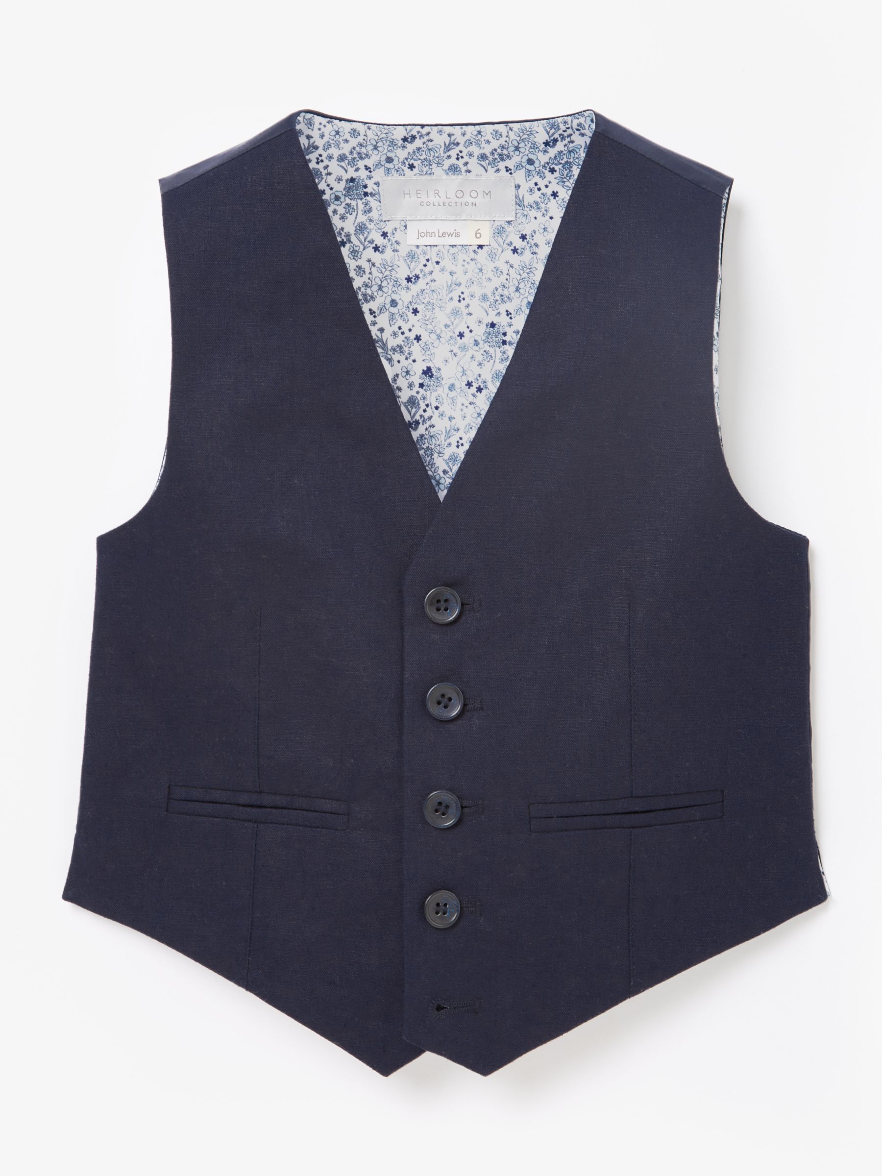 John Lewis & Partners Heirloom Collection Boys' Linen Blend Waistcoat, Navy