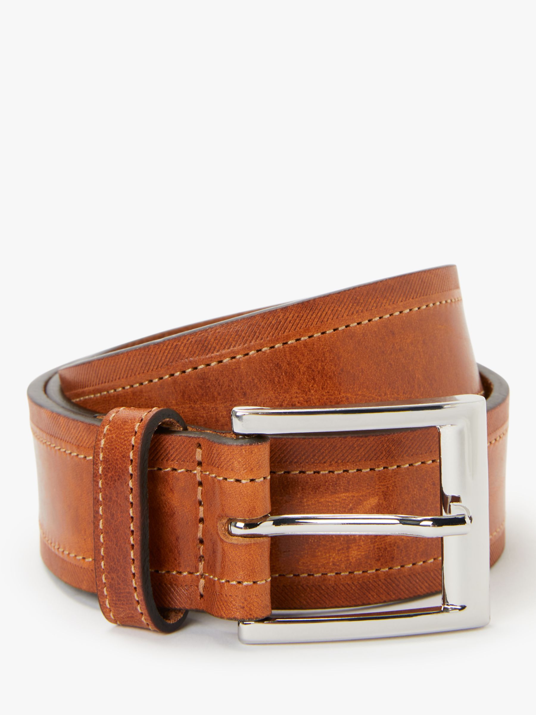 John Lewis Made in Italy Leather Chino Belt, Brown, S