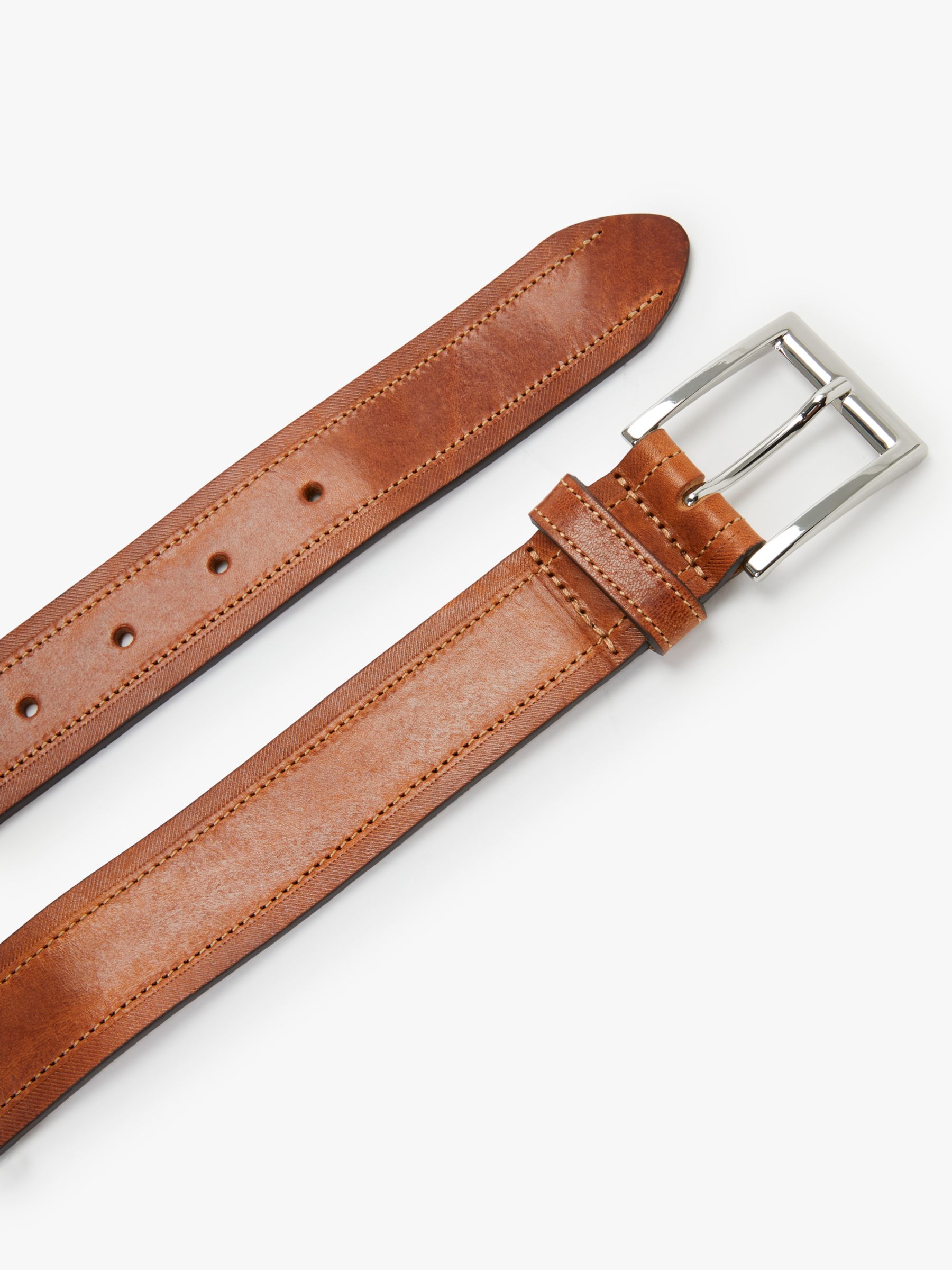 John Lewis Made in Italy Leather Chino Belt, Brown, S