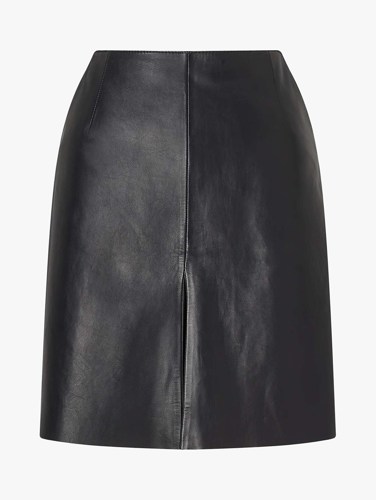 Jigsaw Mini Pleated Front Leather Skirt, Black at John Lewis & Partners