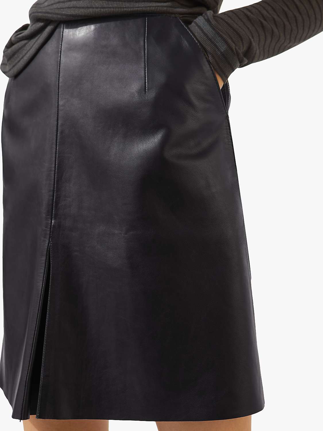 Buy Jigsaw Mini Pleated Front Leather Skirt, Black Online at johnlewis.com