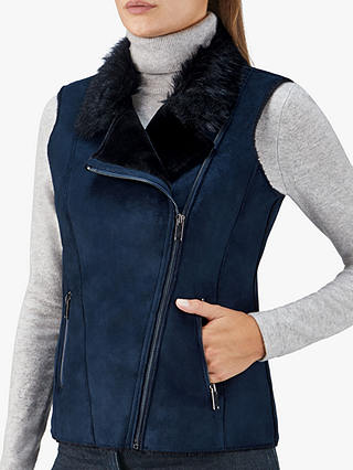 Pure Collection Faux Shearling Gilet, Navy