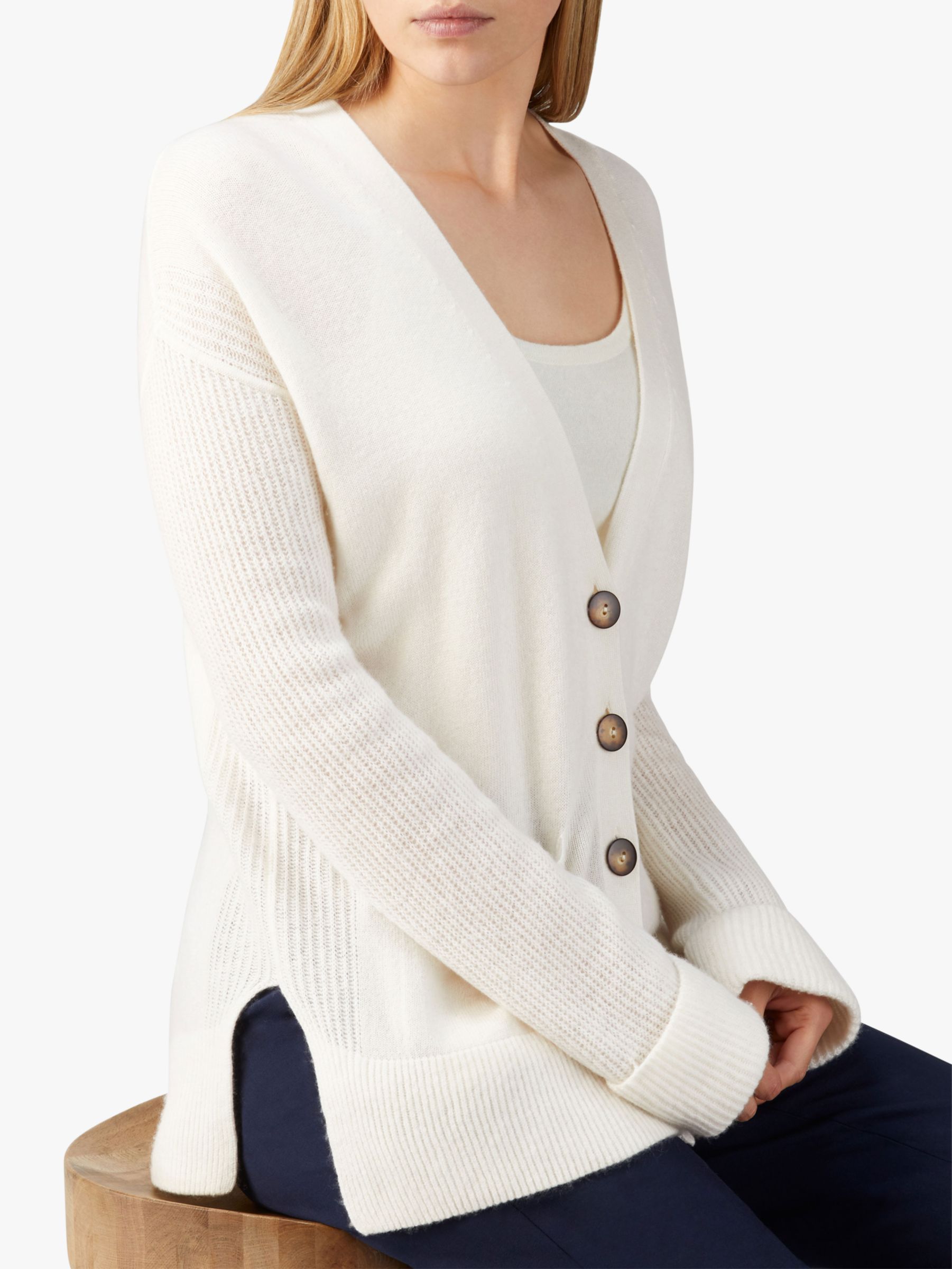 Pure Collection Rib Sleeve Cardigan, Soft White
