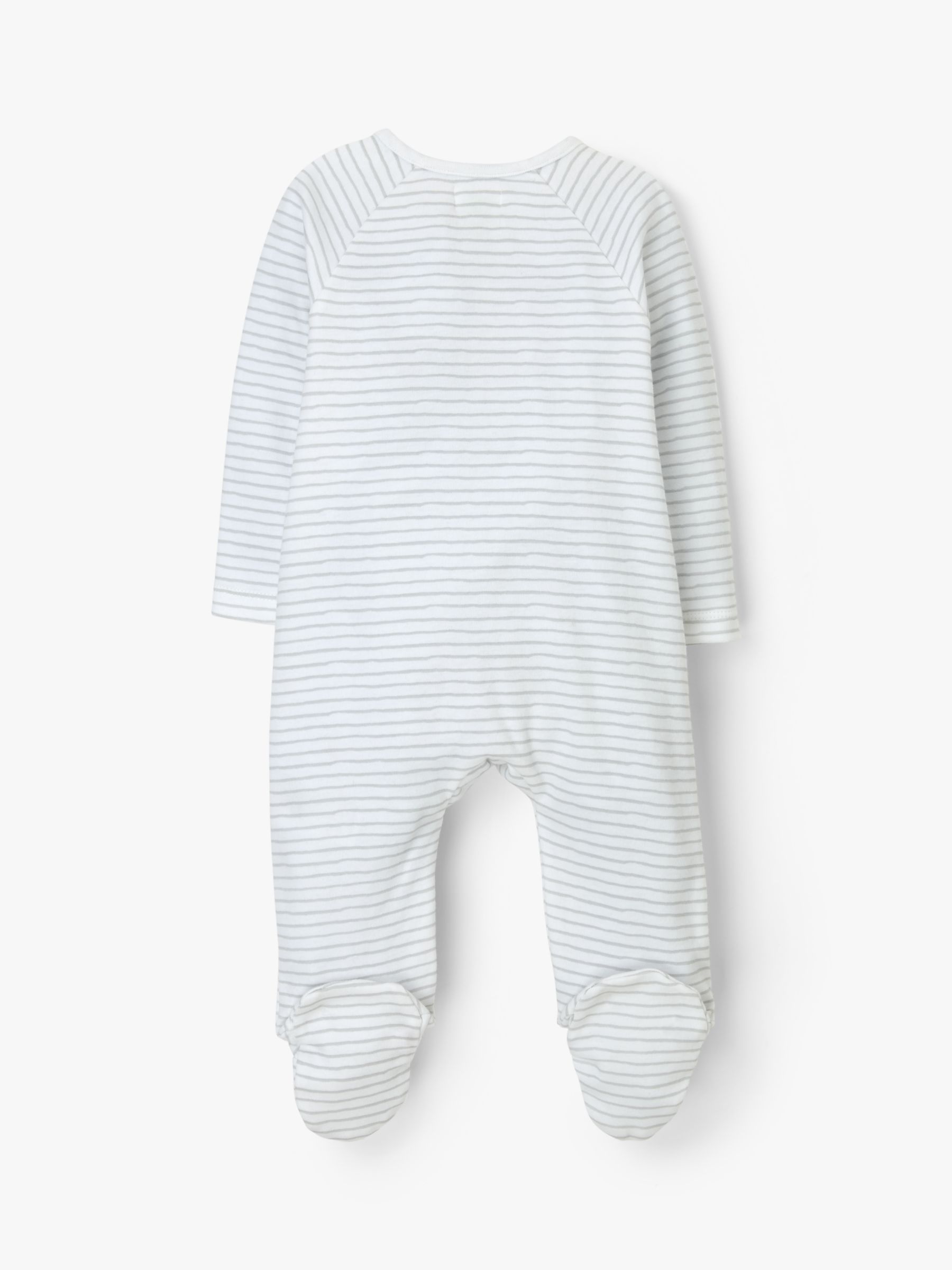 John Lewis & Partners Baby Woodland Animal Stripe Zip Sleepsuit, Grey ...