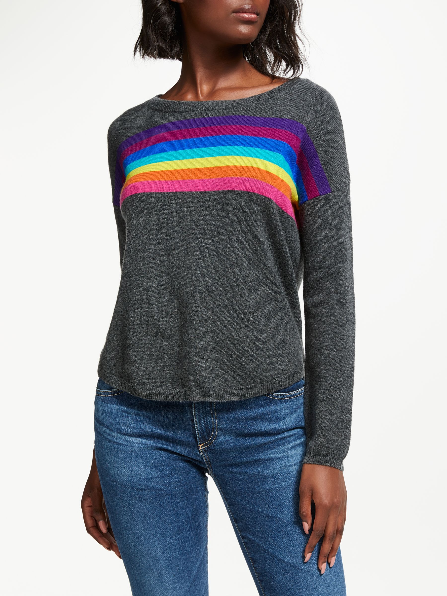 Wyse London Ines Slouchy Rainbow Cashmere Jumper, Charcoal