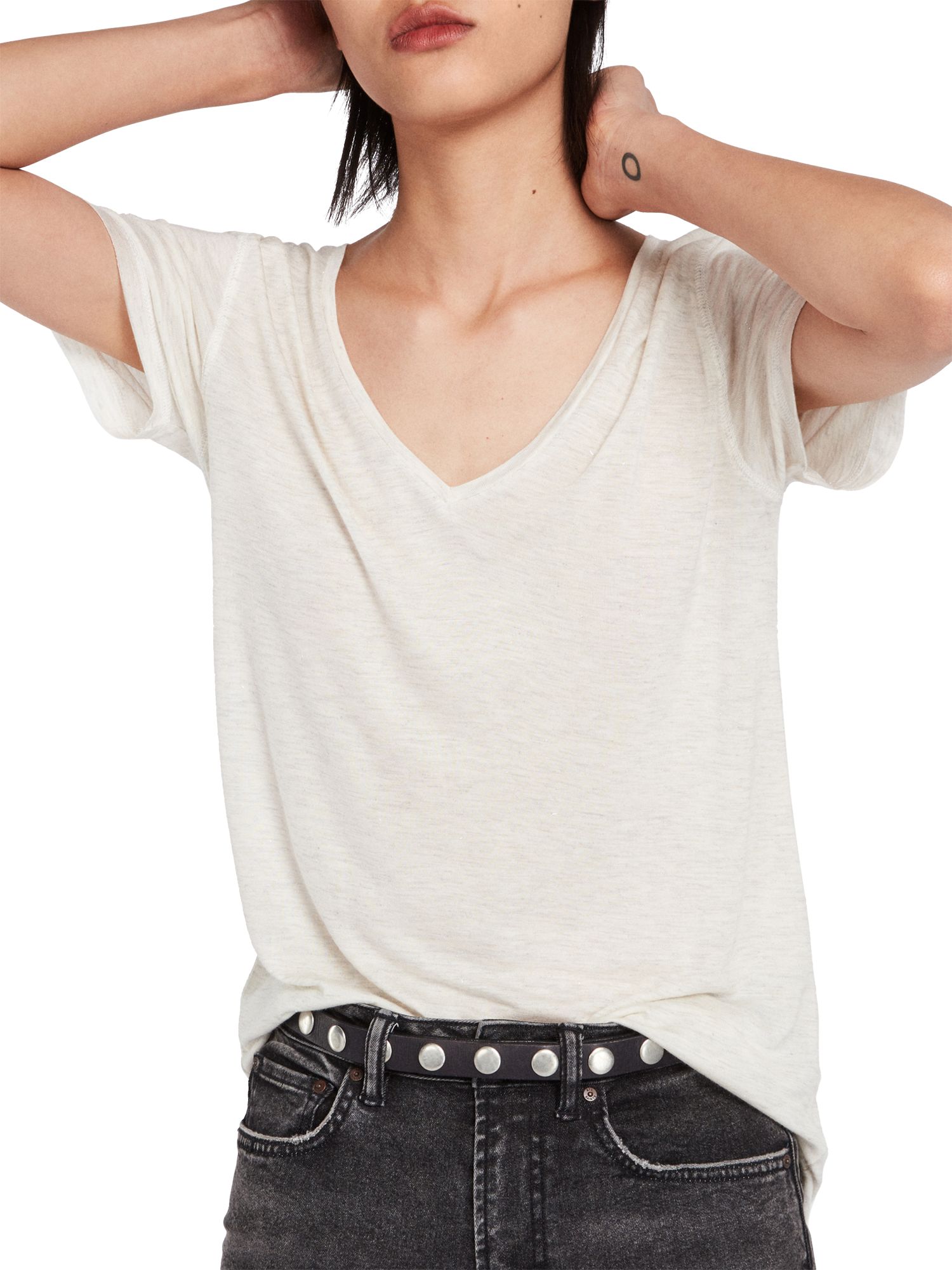 AllSaints Emelyn Shimmer T-Shirt, Chalk Marl, S