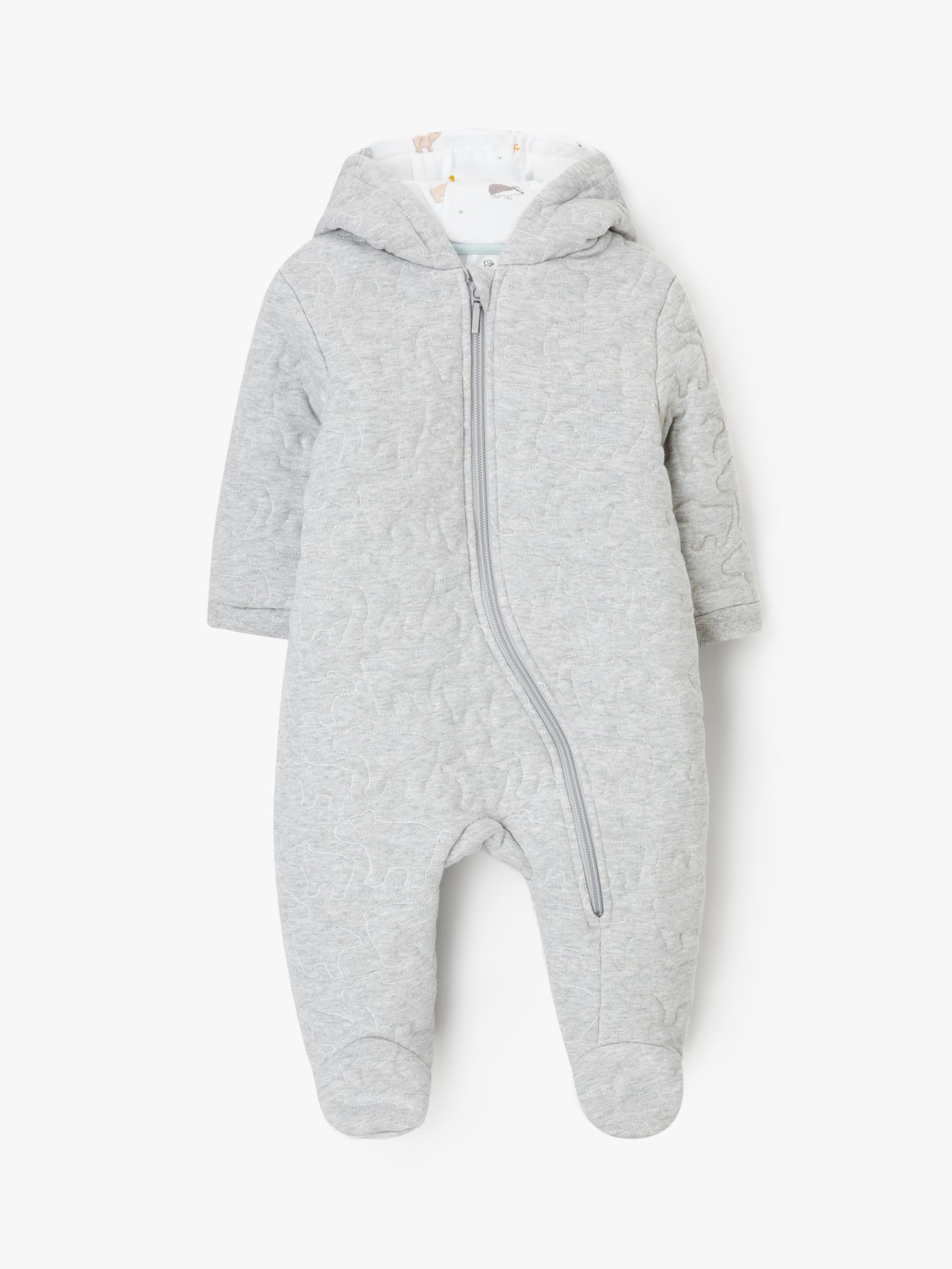 John Lewis & Partners Baby Bear Wadded All-in-One, Grey at John Lewis ...