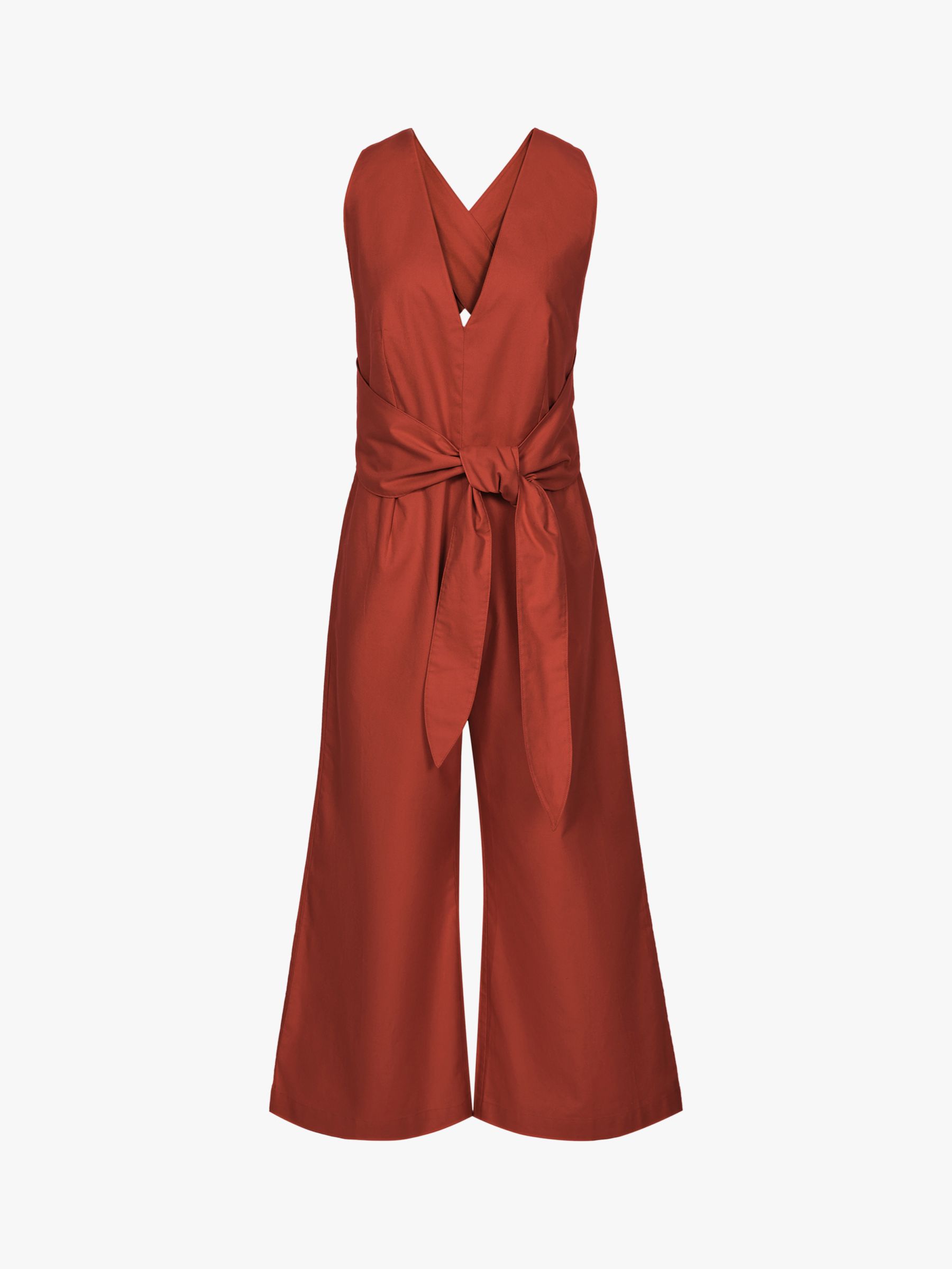 Reiss Daphne Plunge Tie Front Cross Back Jumpsuit at John Lewis & Partners