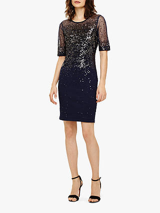 Phase Eight Orlena Ombre Sequin Knitted Dress, Navy