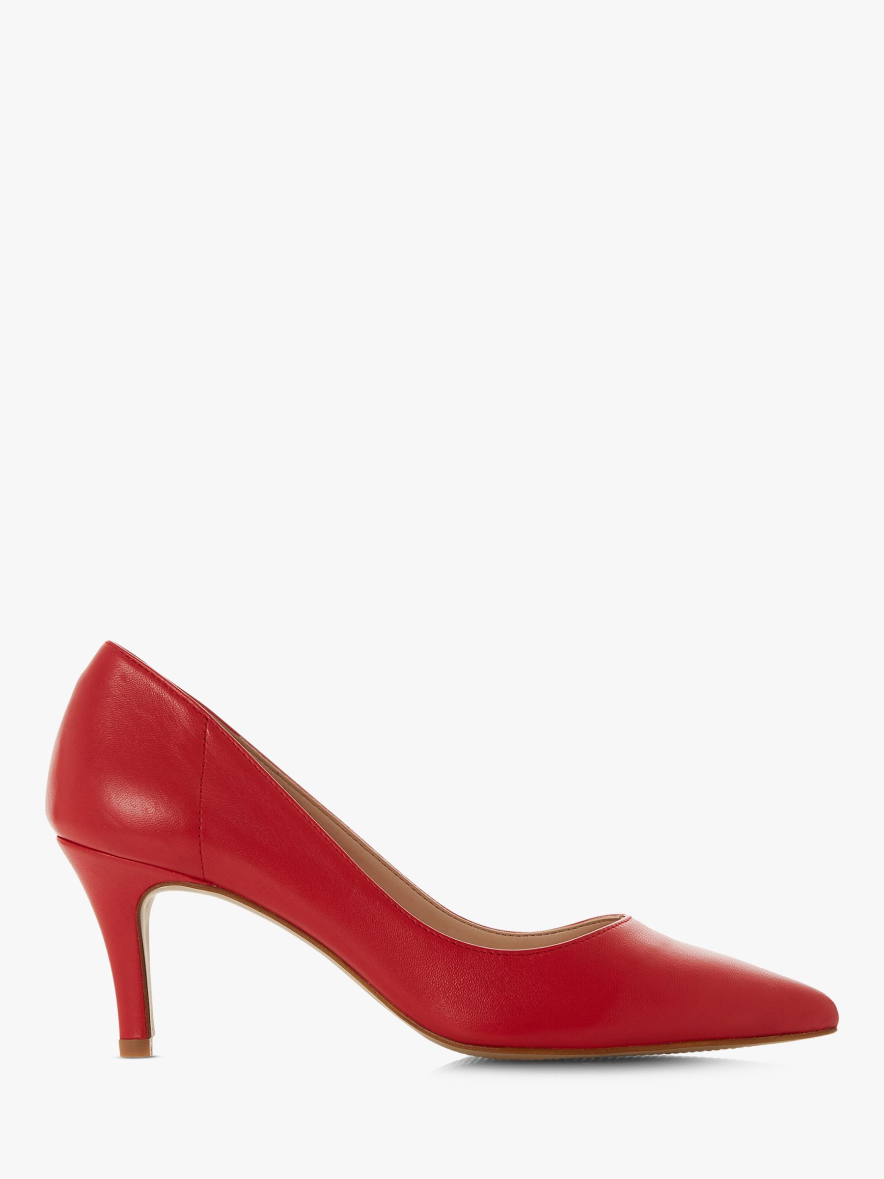 Dune Andra Kitten Heel Court Shoes, Red Leather, 6
