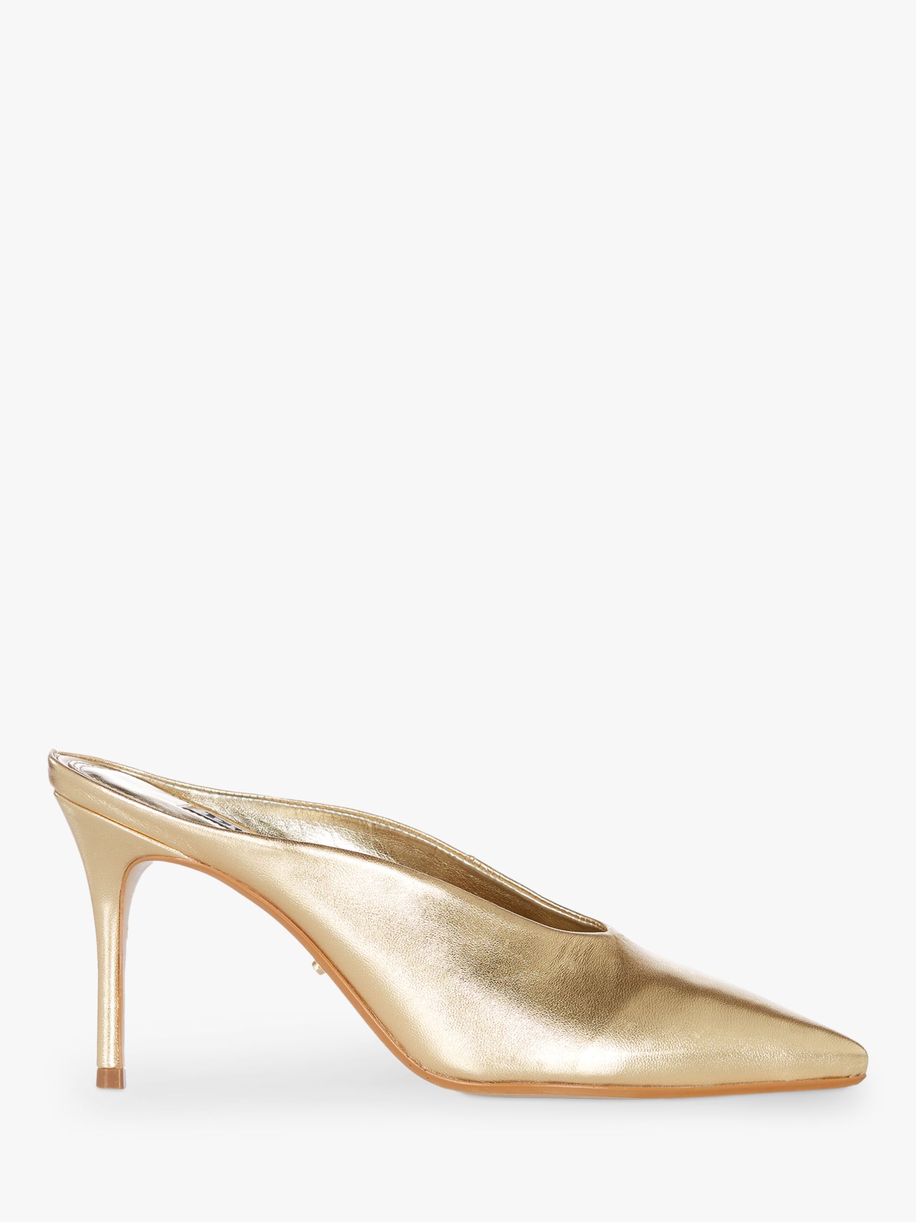 Dune Daelyn Pointed High Heel Open Back Court Shoes, Gold Leather