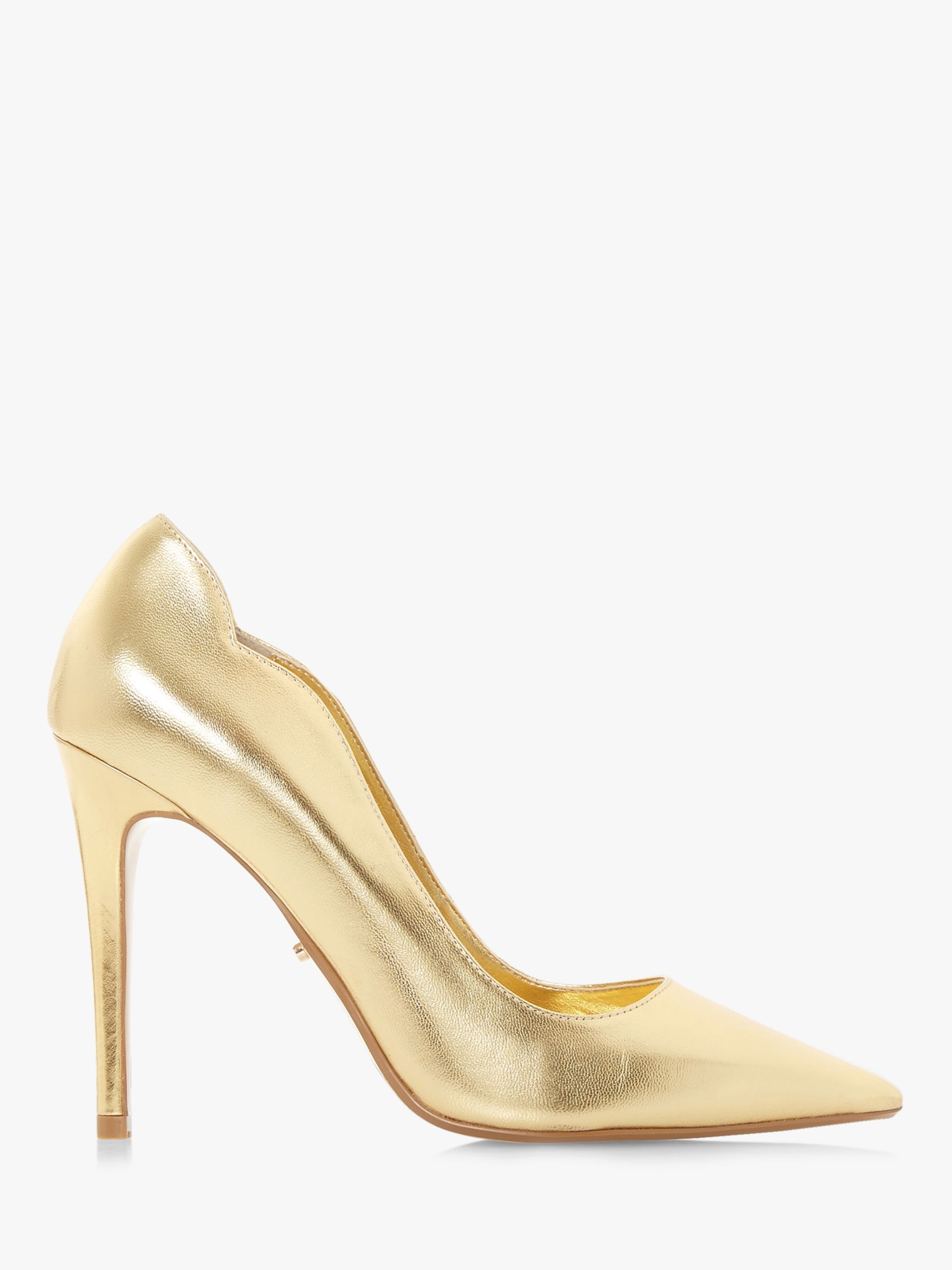 Dune Ashe Cutout Side Heeled Court Shoes, Gold Leather