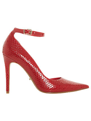 Dune Delia Ankle Strap Stiletto Heeled Court Shoes, Red Leather