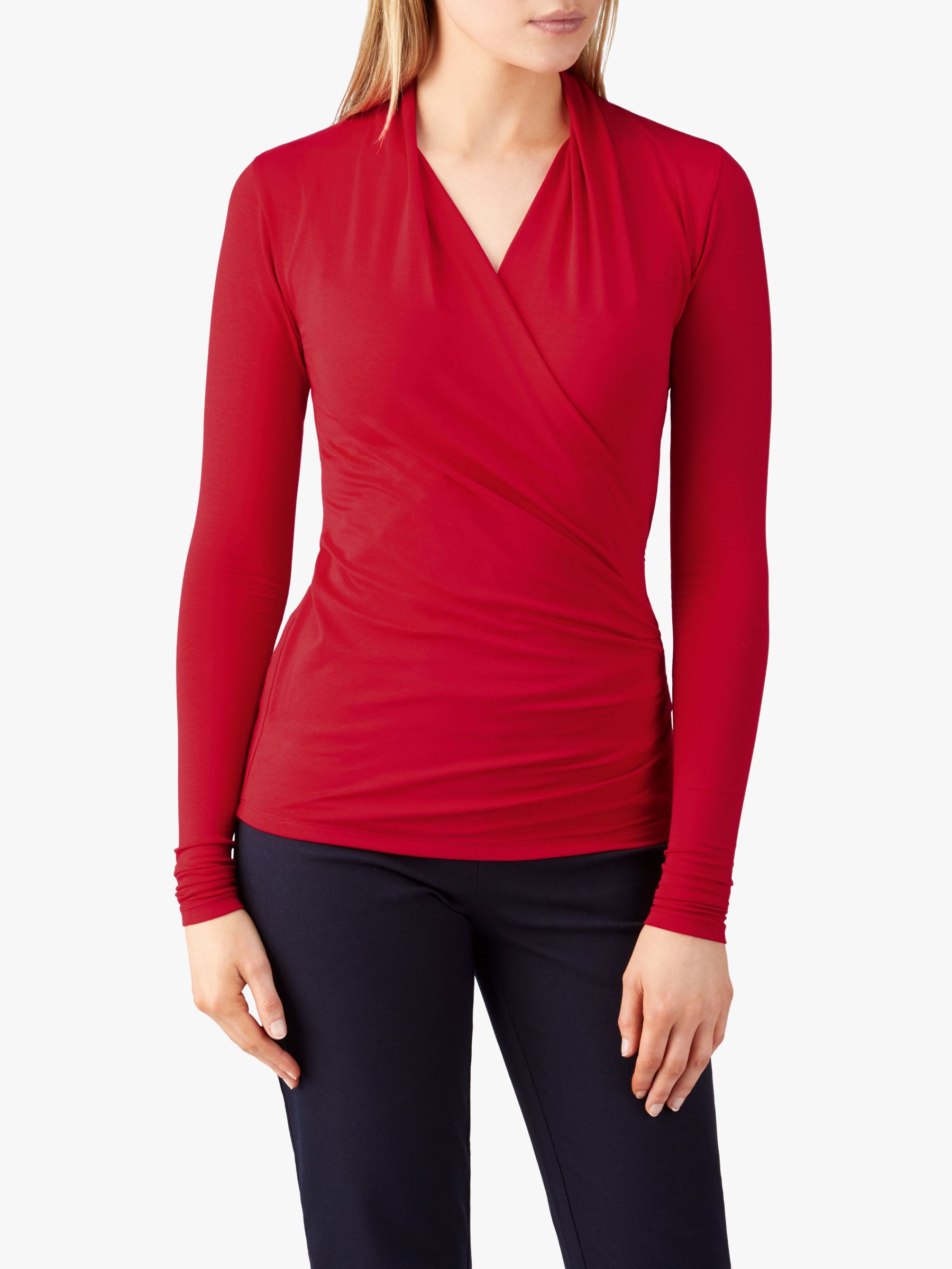 Pure Collection Jersey Wrap Top, Scarlet