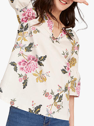 Joules Leya Top With Fluted Sleeves, Cream Chinoise