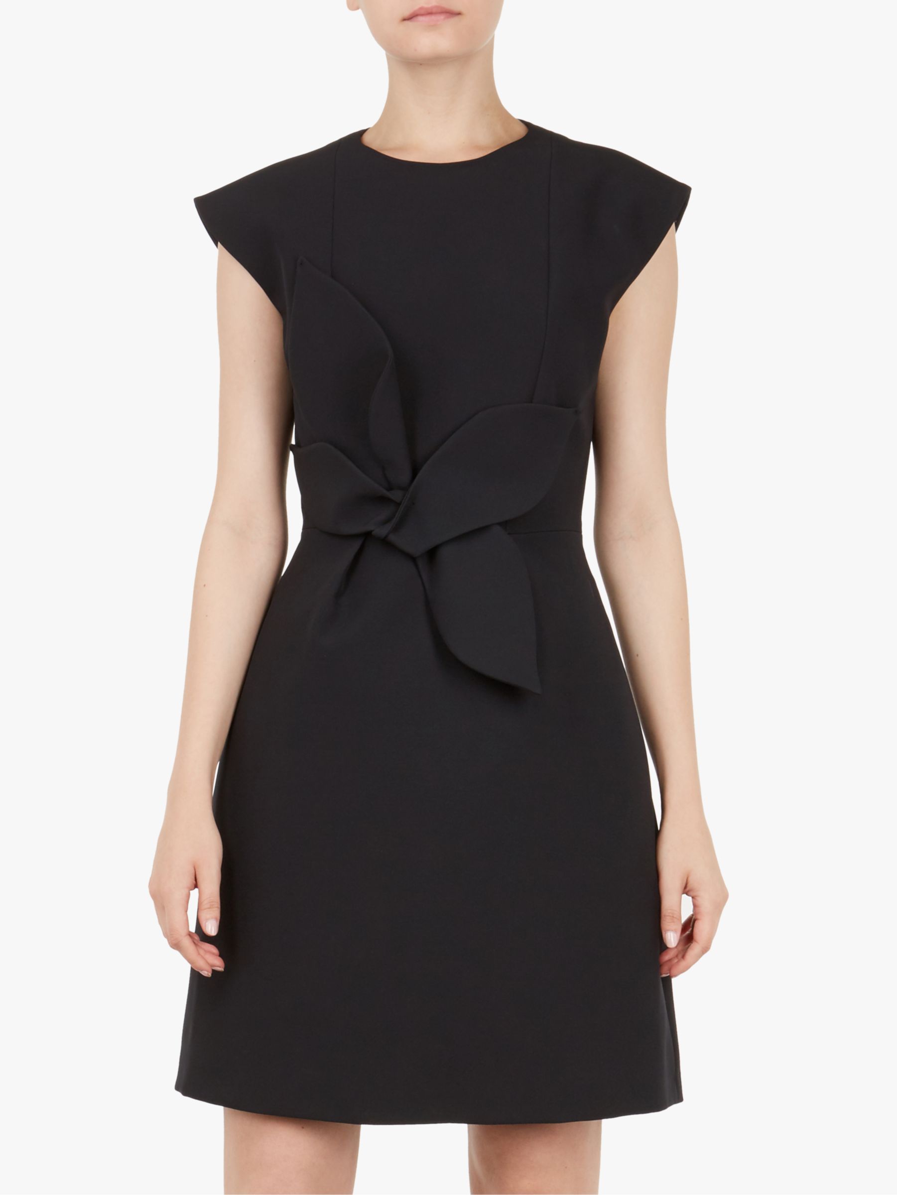 Ted Baker Cap Sleeved Structured Bow Dress, Black at John Lewis & Partners