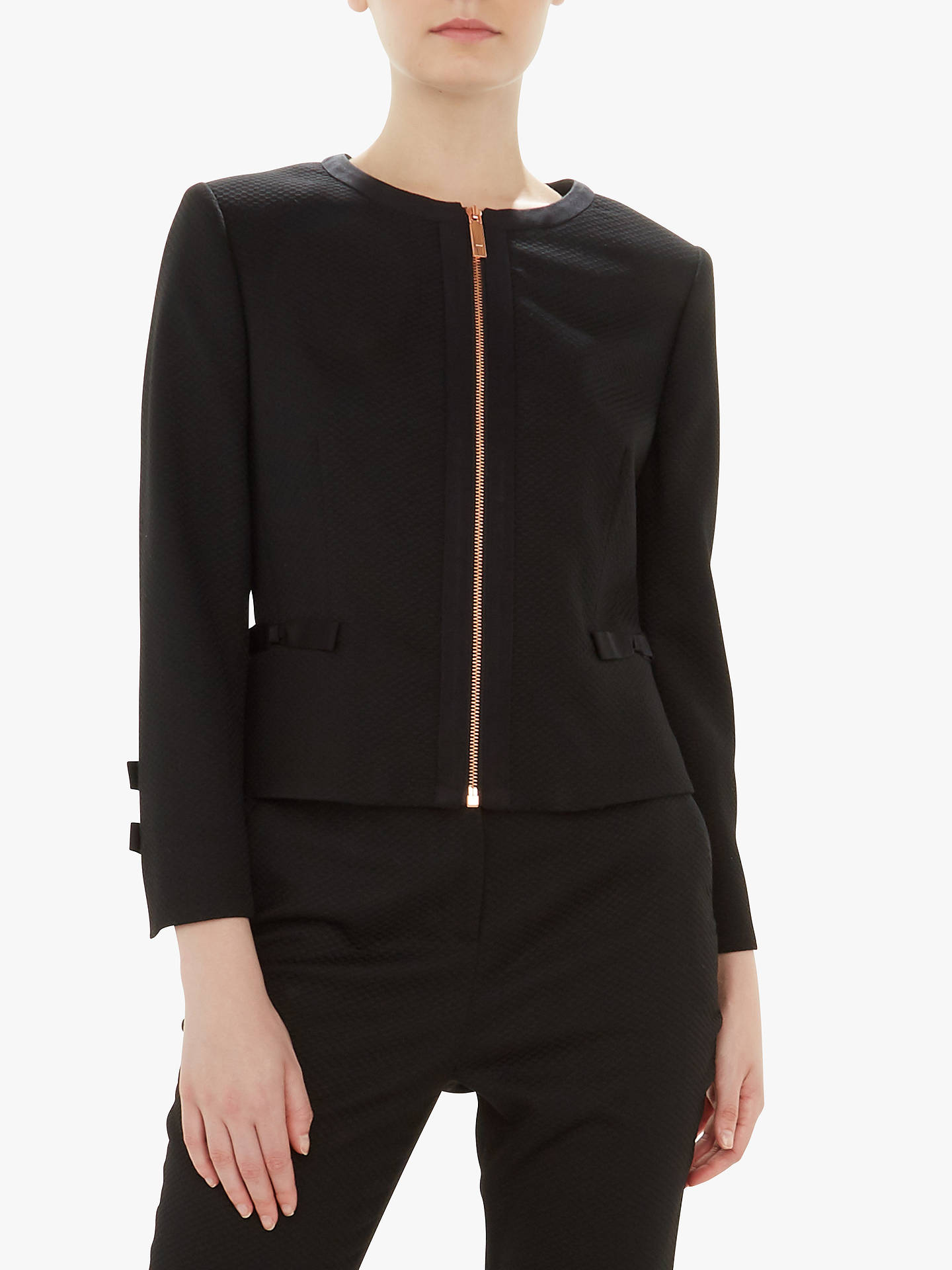 Ted Baker Nadae Cropped Bow Textured Jacket, Black at John Lewis & Partners