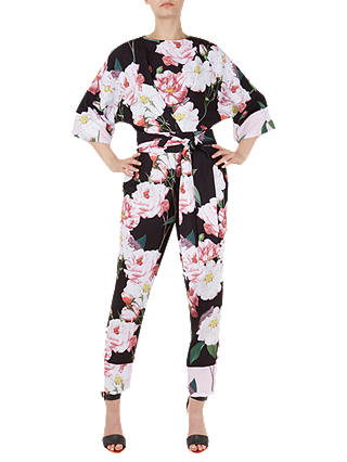 Ted Baker Neptone Iguaza Kimono Sleeve Floral Jumpsuit, Black, 0