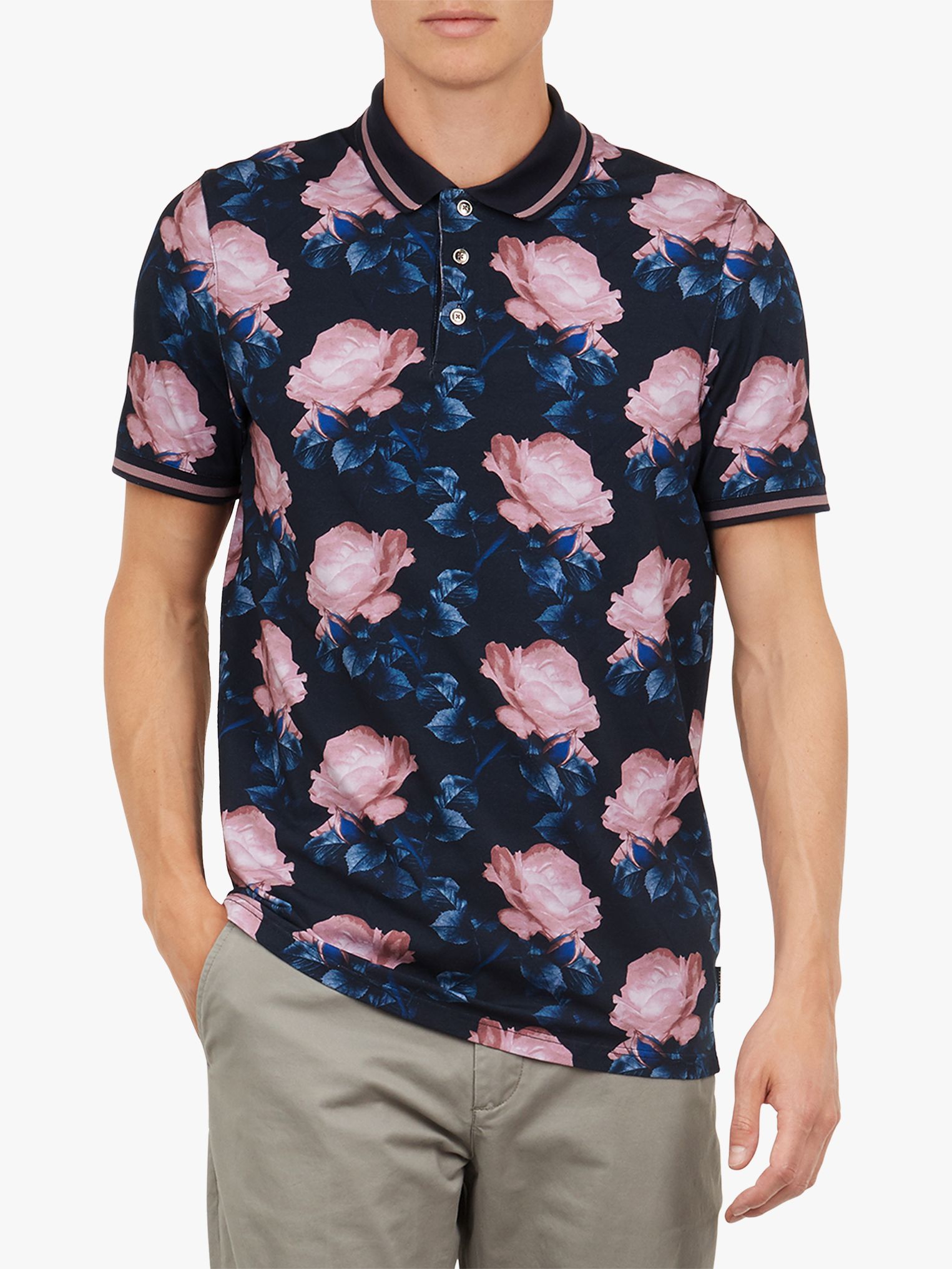 Ted Baker Lively Floral Print Cotton Polo Shirt, Blue Navy at John ...