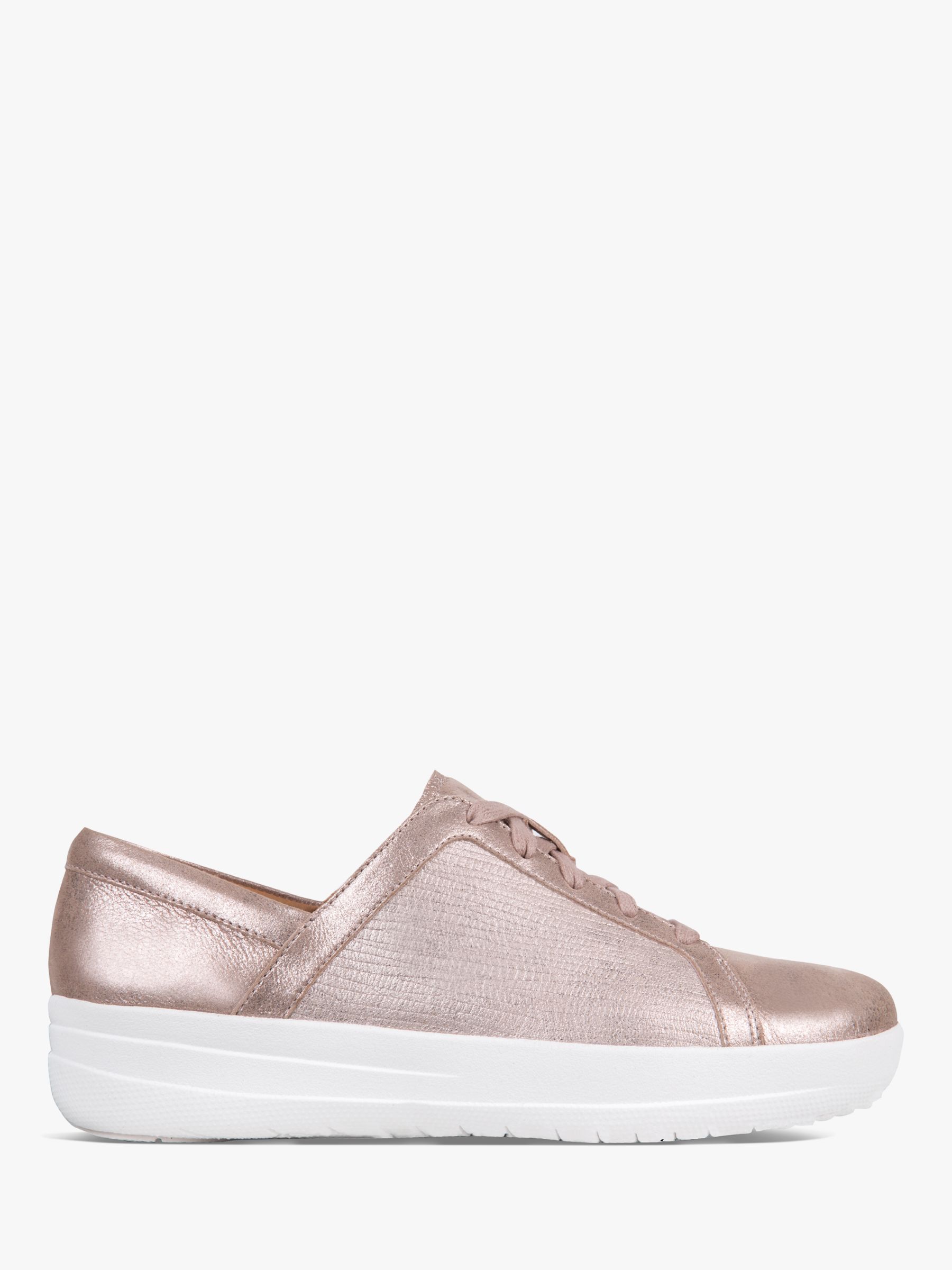 FitFlop F-Sporty Textured Metallic Lace Up Trainers, Taupe Leather