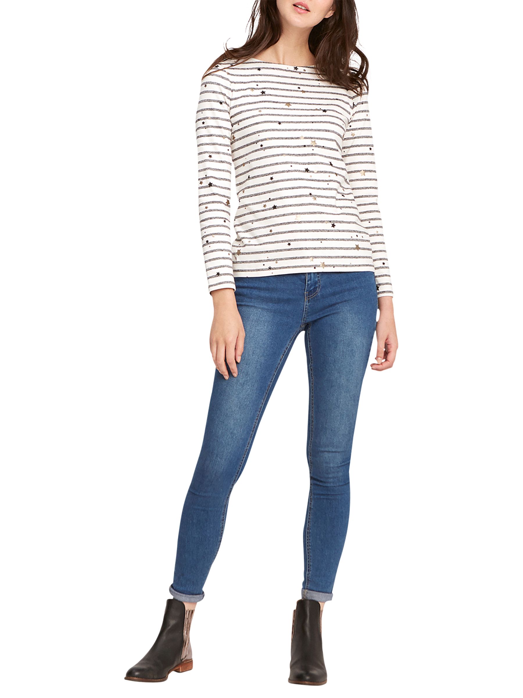 Joules Harbour Star Striped Jersey Top, Grey at John Lewis & Partners
