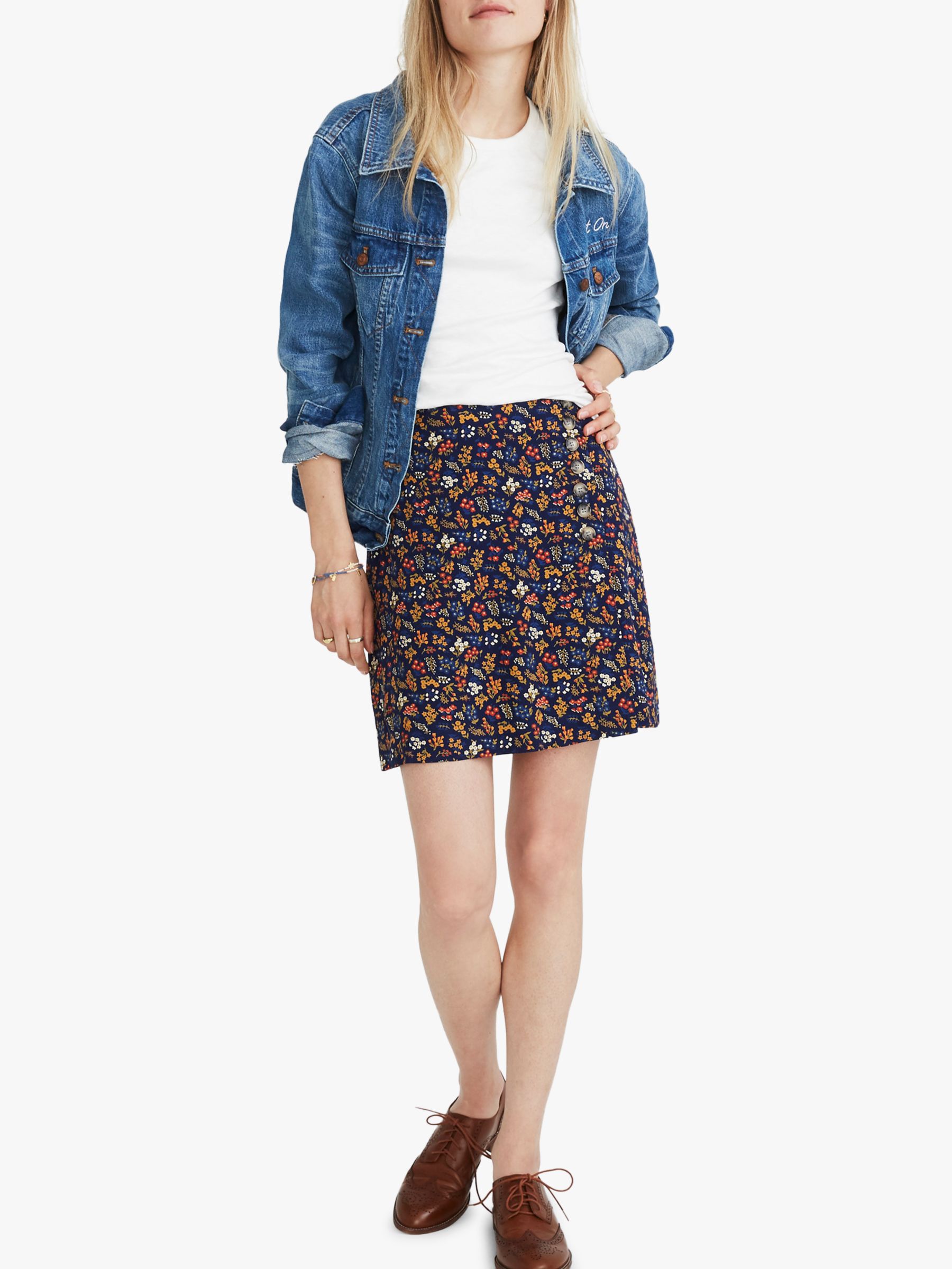 Madewell Side Button Skirt, Liberty Blue