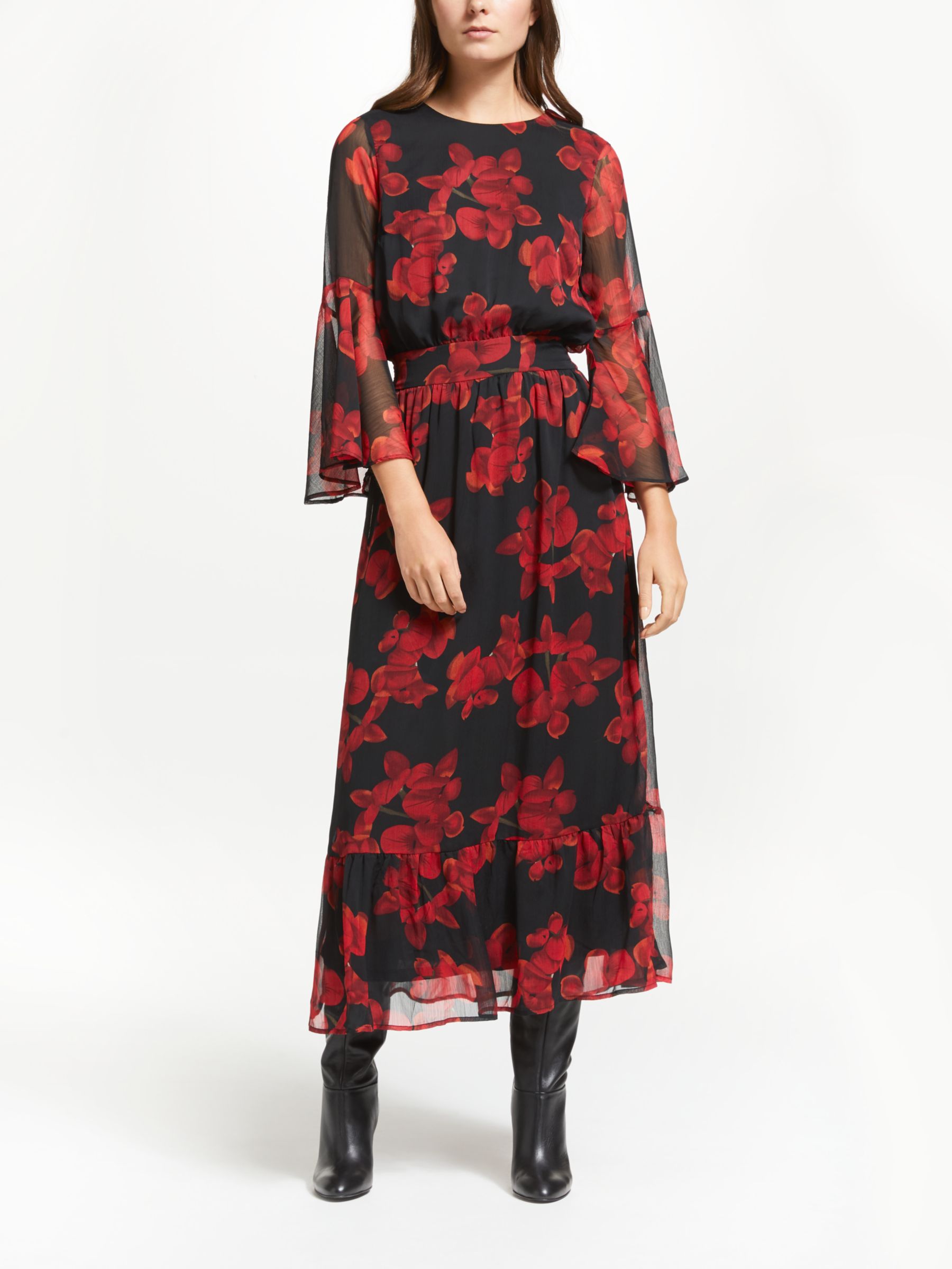 Y.A.S Cymbala Floral Maxi Dress, Black/Red