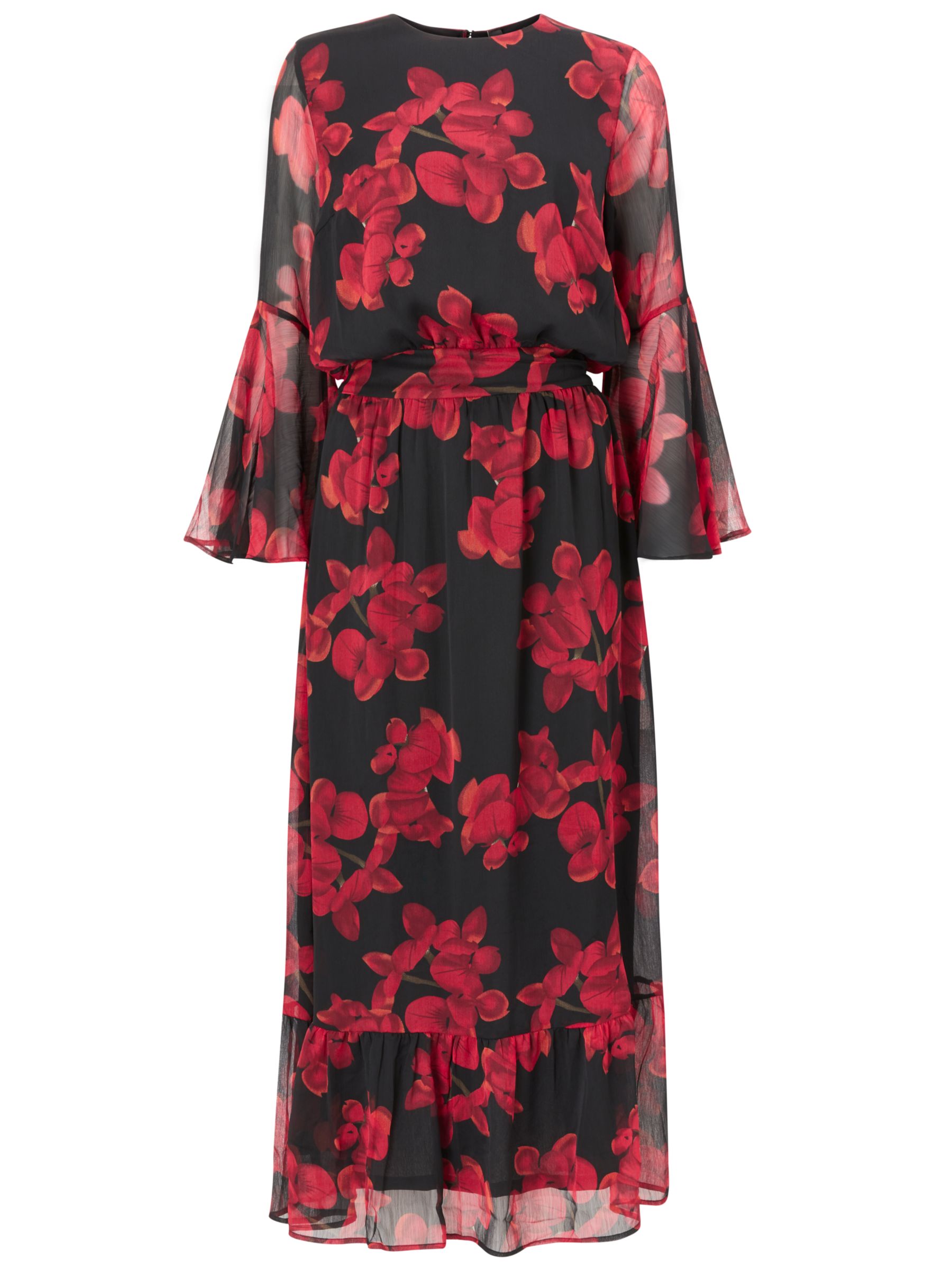black maxi dress with red flowers