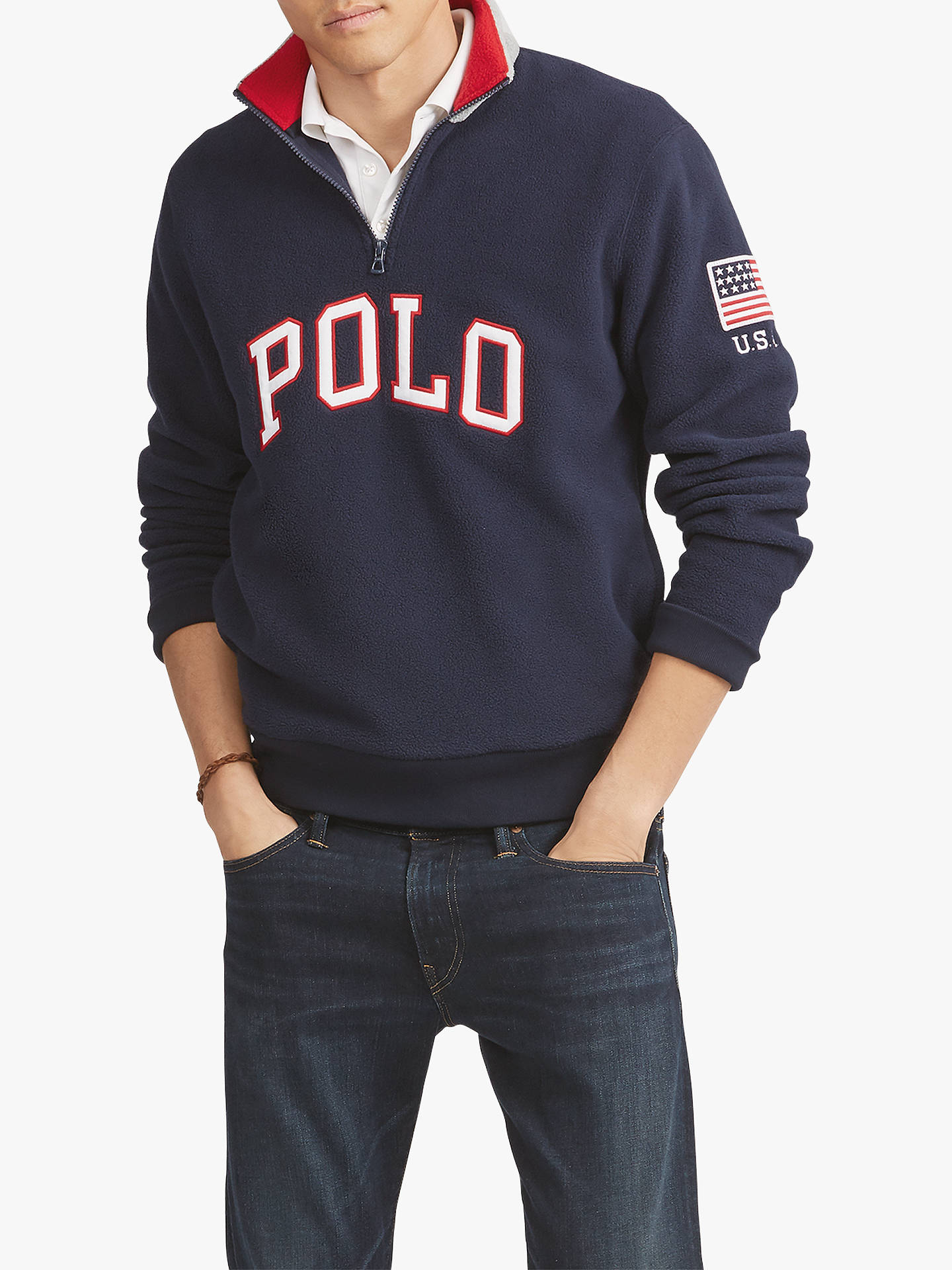 Polo Ralph Lauren Half Zip Fleece Logo Sweatshirt at John Lewis & Partners