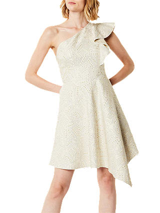 Karen Millen Metallic Jacquard Dress, Cream/Multi