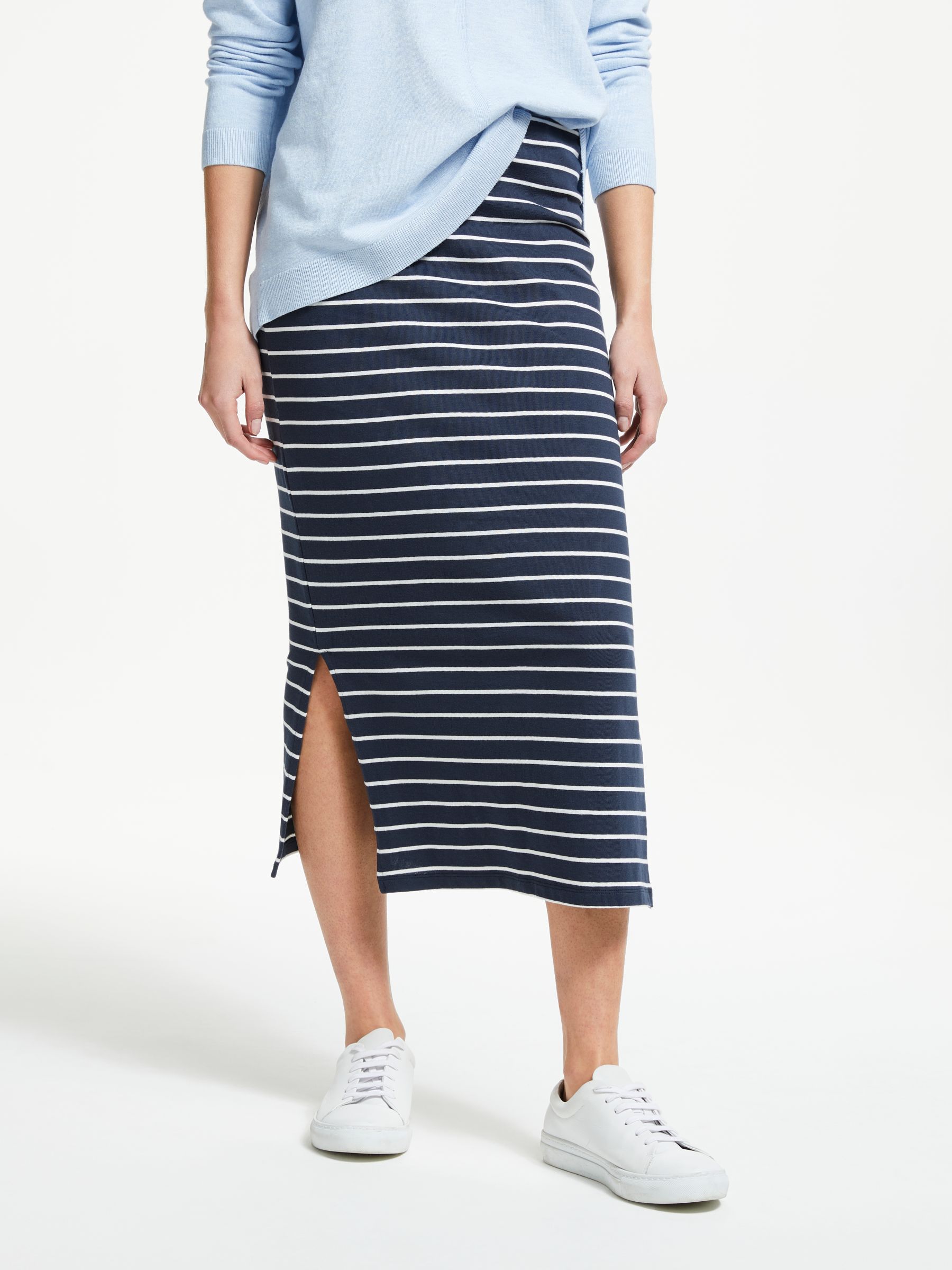 Collection WEEKEND by John Lewis Jersey Stripe Column Skirt, Navy/White ...