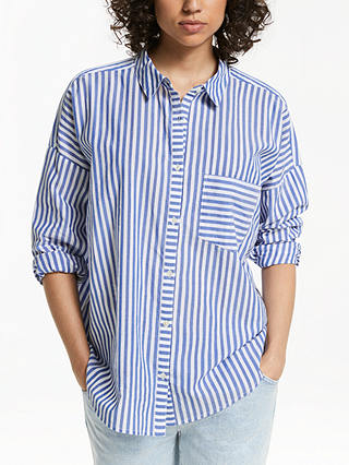 AND/OR Poppy Stripe Shirt, Blue/Ivory